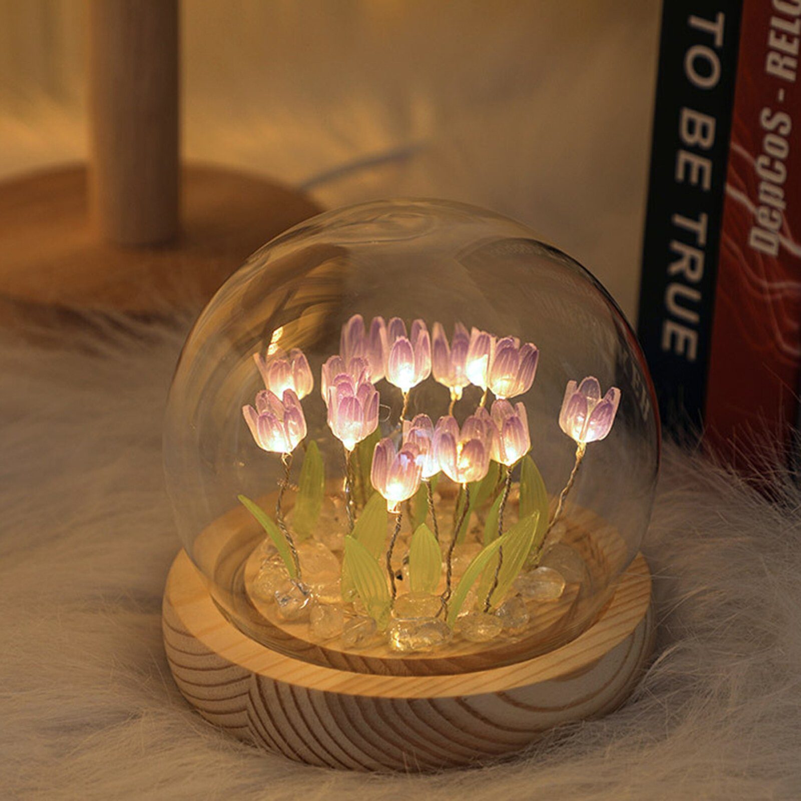 FUROKOY Nachtlicht 3D Wohlfühl-Touch Tulpen Dekoration Nachtlicht Kristallkugel, LED-Nachtlicht,DIY Stimmungslicht,geeignet als Geschenk.