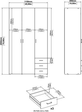 Home affaire Kleiderschrank graue Stangengriffe, einfache Selbstmontage, 200,4 x 115,8 x 49,5 cm