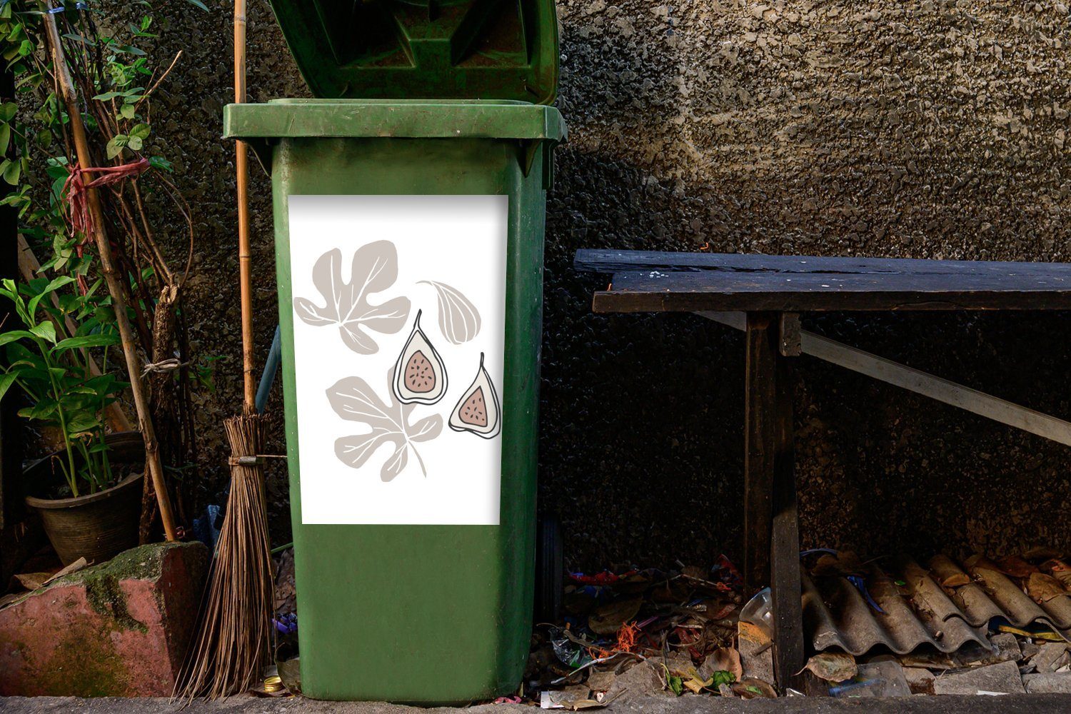 MuchoWow Wandsticker Sommer Feige - Sticker, Mülleimer-aufkleber, Mülltonne, Weiß St), Abfalbehälter - (1 Container