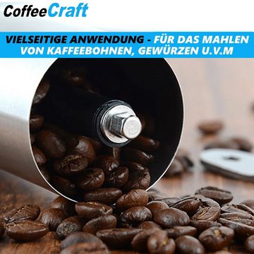 MAVURA Kaffeemühle CoffeeCraft Manuelle Kaffee Mühle Edelstahl Handkaffeemühle, mit Keramik-Mahlwerk Tragbar Silber