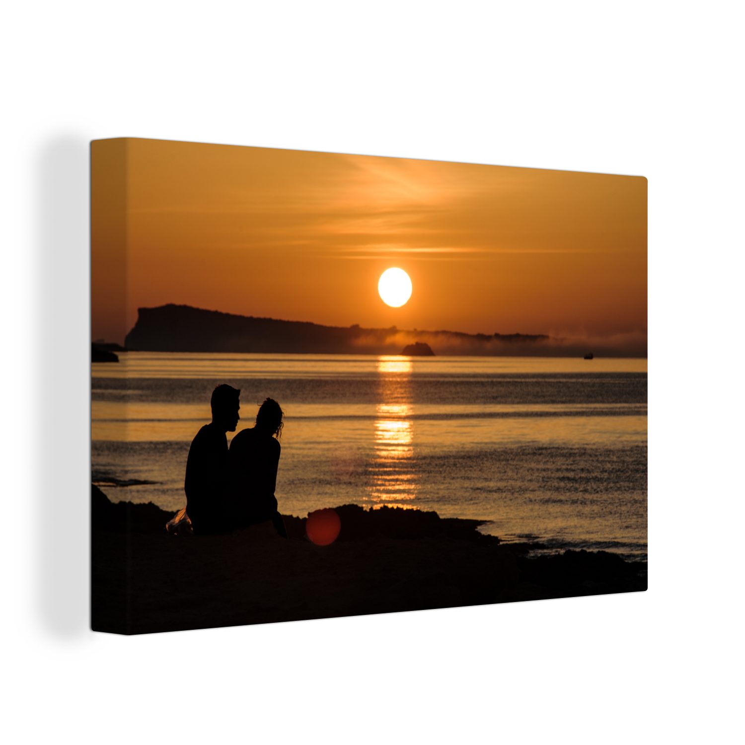 OneMillionCanvasses® Leinwandbild Pärchen bei Sonnenuntergang auf Ibiza, Fotodruck (1 St), Leinwand Bilder Klein, Wand Dekoration Aesthetic 30x20 cm