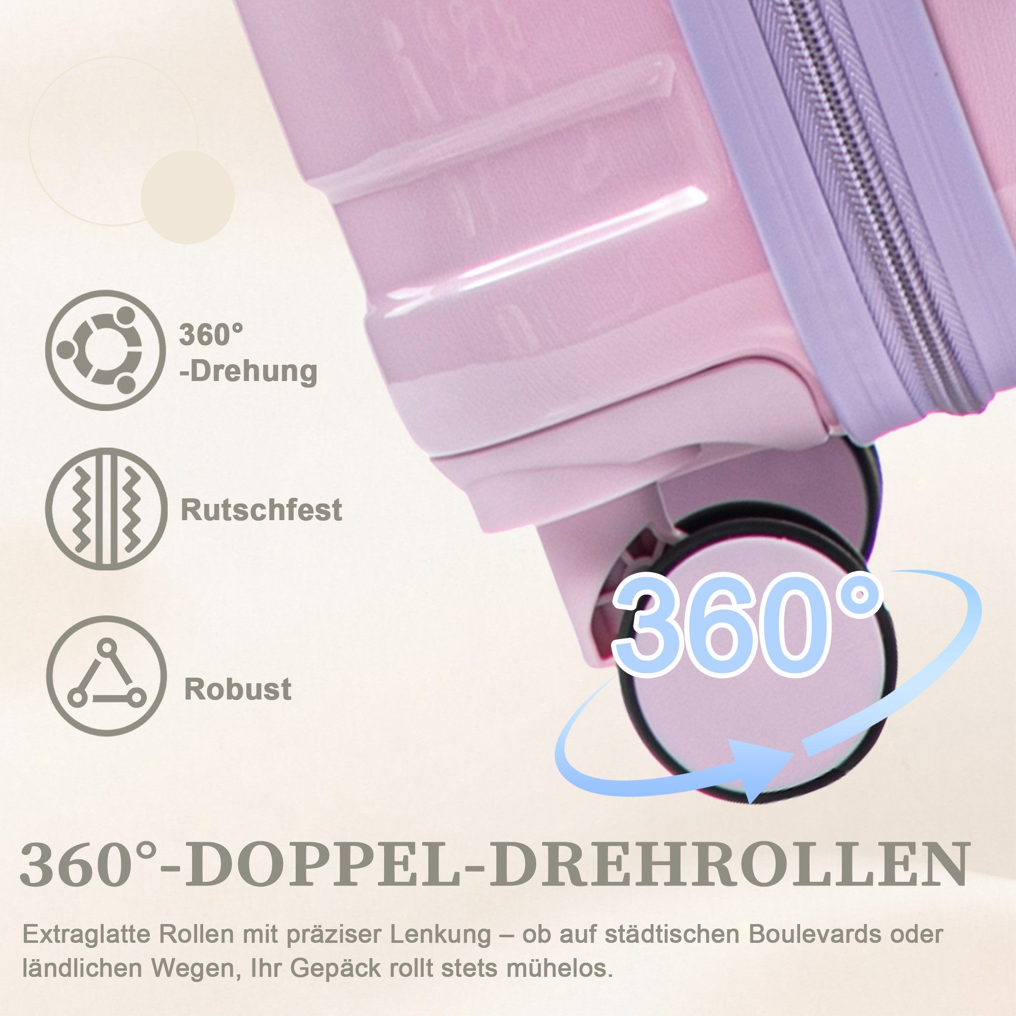i@home Kofferset 14"/20" 2-teiliger Koffer, 4 Rollen, (2 tlg), PC-Spinner-Kofferset mit Zahlenschloss & 14" Kosmetiktasche – Bild 3 von 5