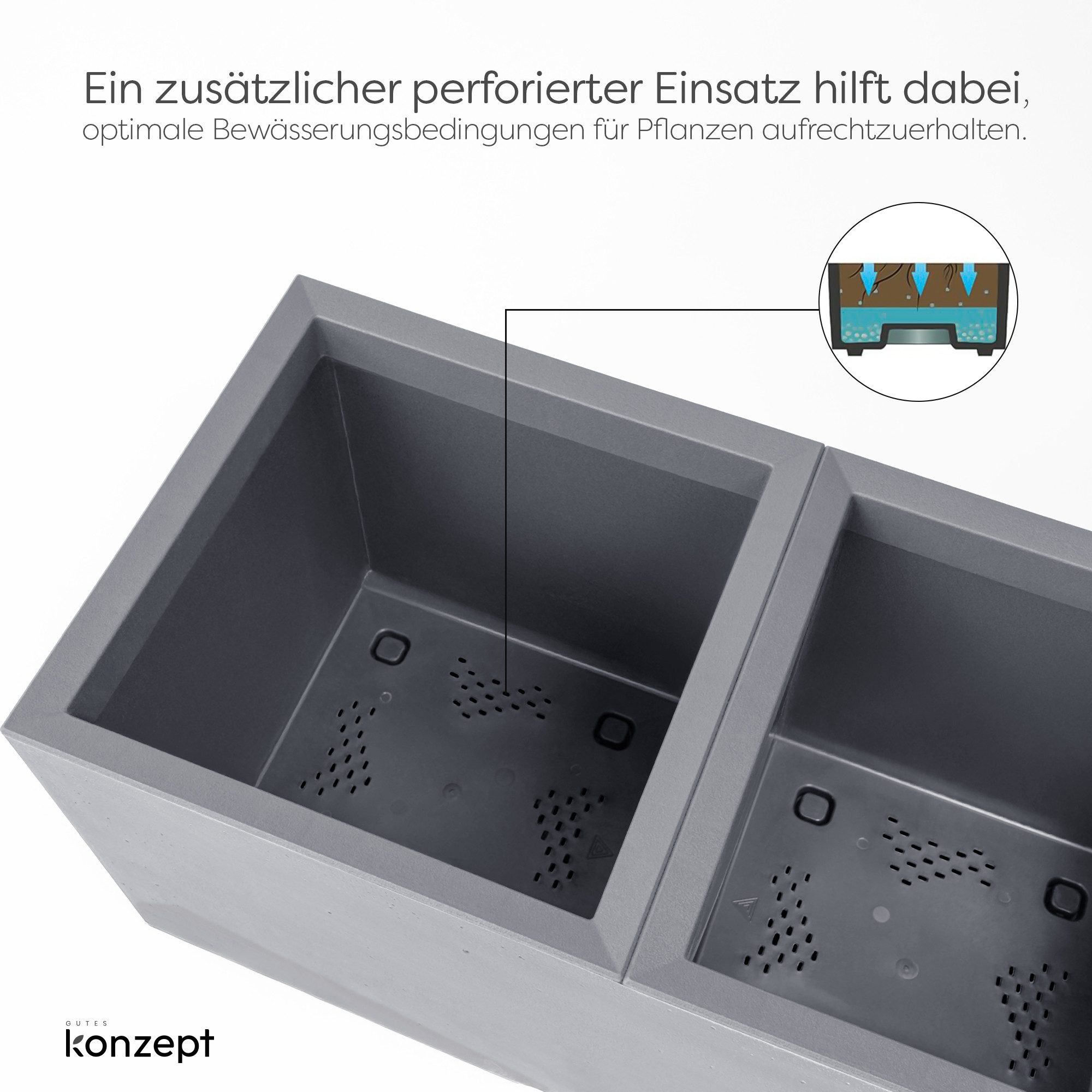 KONZEPT Pflanzkübel Großer auf Rollen, für außen, in Beton-Optik, mobil, recyceltem Material, ideal für Garten, Terrasse und Balkon – Bild 4 von 5