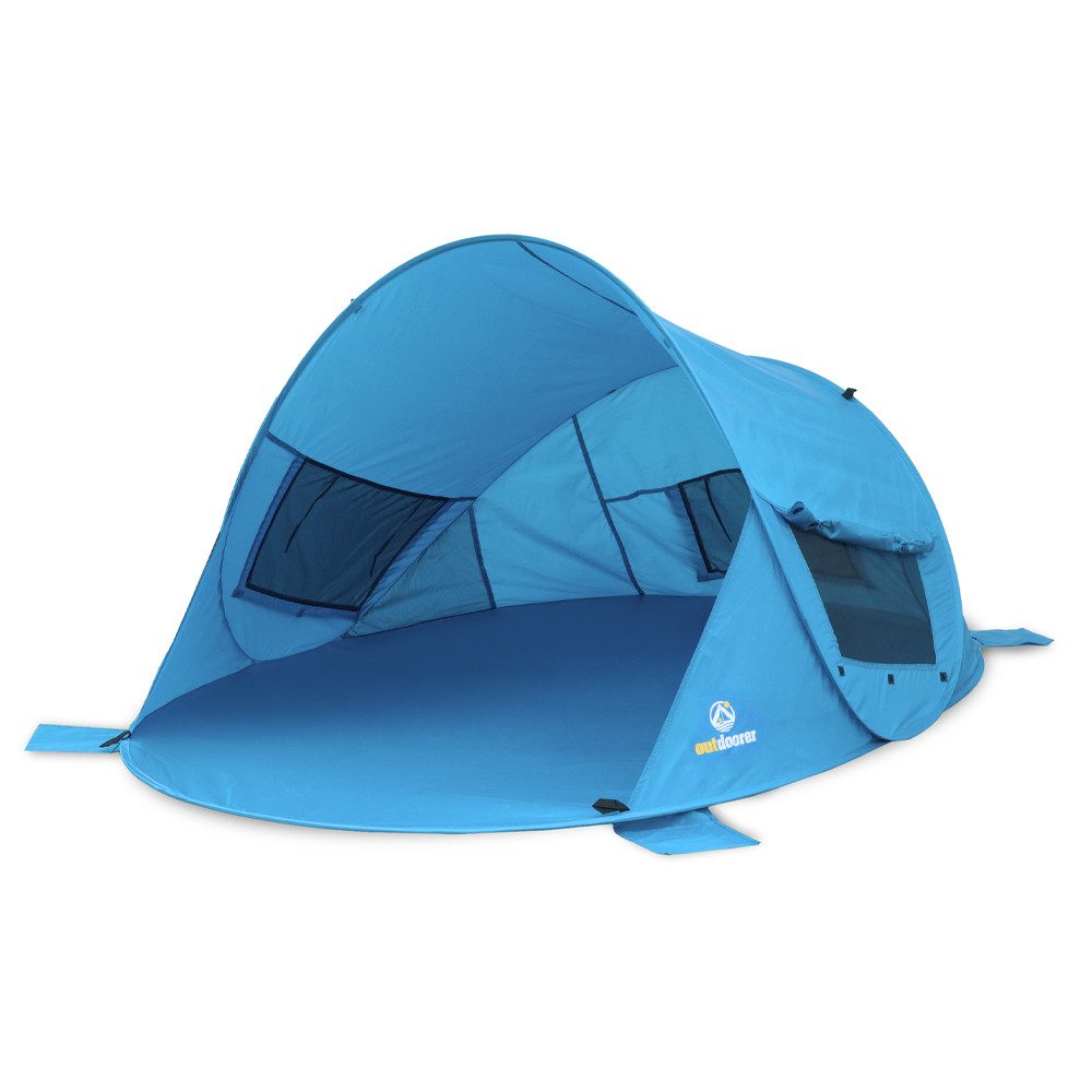 outdoorer Strandmuschel selbstaufbauend Zack Premium blau - Pop-up-Strandzelt mit UV-Schutz 80, Wind- und Sonnenschutz, verschließbare Fenster, XXL-Strandzelt