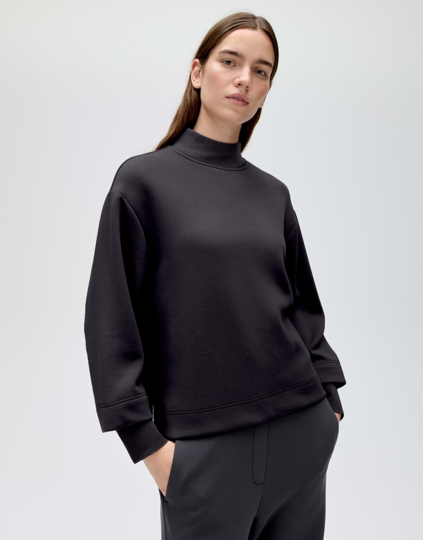 OPUS Sweatshirt Gluba club aus Sweatware mit Rippstruktur Leicht verkürzte, gerade Form mit geripptem Stehkragen