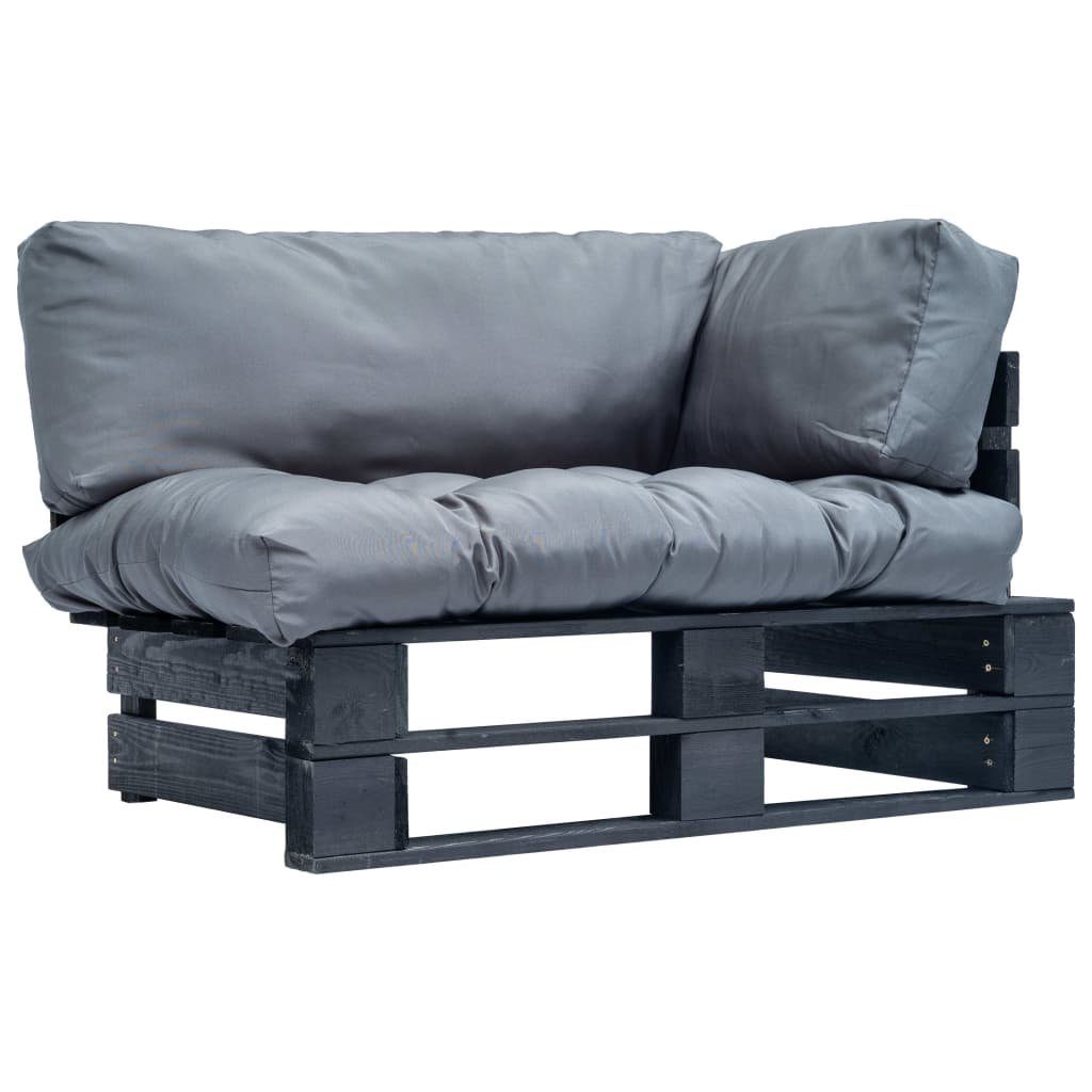 vidaXL Loungesofa Outdoor-Sofa Paletten mit Kissen in Grau Kiefernholz, 1 Teile Schwarz und Grau
