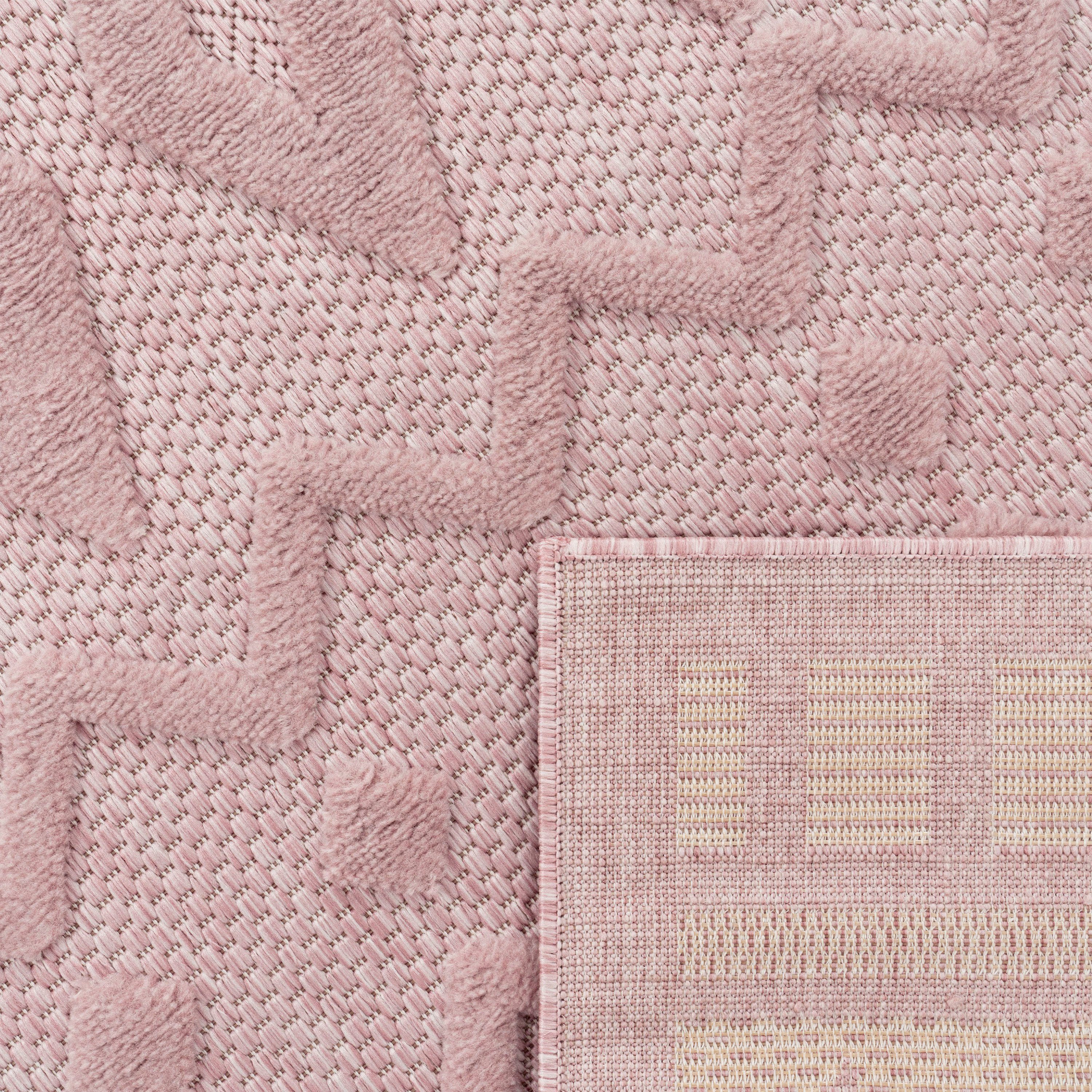 Teppich Höhe: Home, Uni-Farben, Scandi, Rauten pink Muster, Outdoor Paco geeignet Livorno Hoch-Tief 671, 14 Effekt, rechteckig, mm,