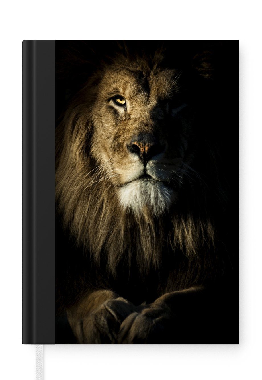MuchoWow Notizbuch Löwe - Licht - Schwarz, Notebook, Notizblock a5, Tagebuch, Journal Liniert