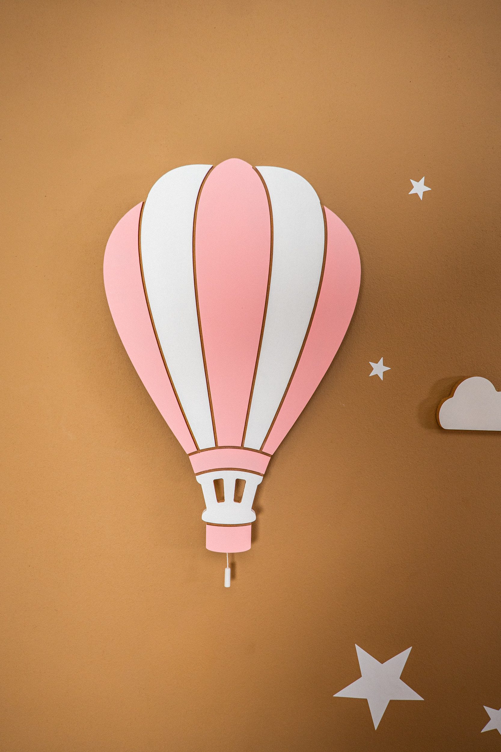 COZYCOLLECTIONS LED Wandleuchte Wandlampen-Heißluftballons (Rosa)in Holzoptik, LED, Warmweiß, Handgemachtes 3er-Set aus Holz, LED warmweiß, 9V, Zugschnur