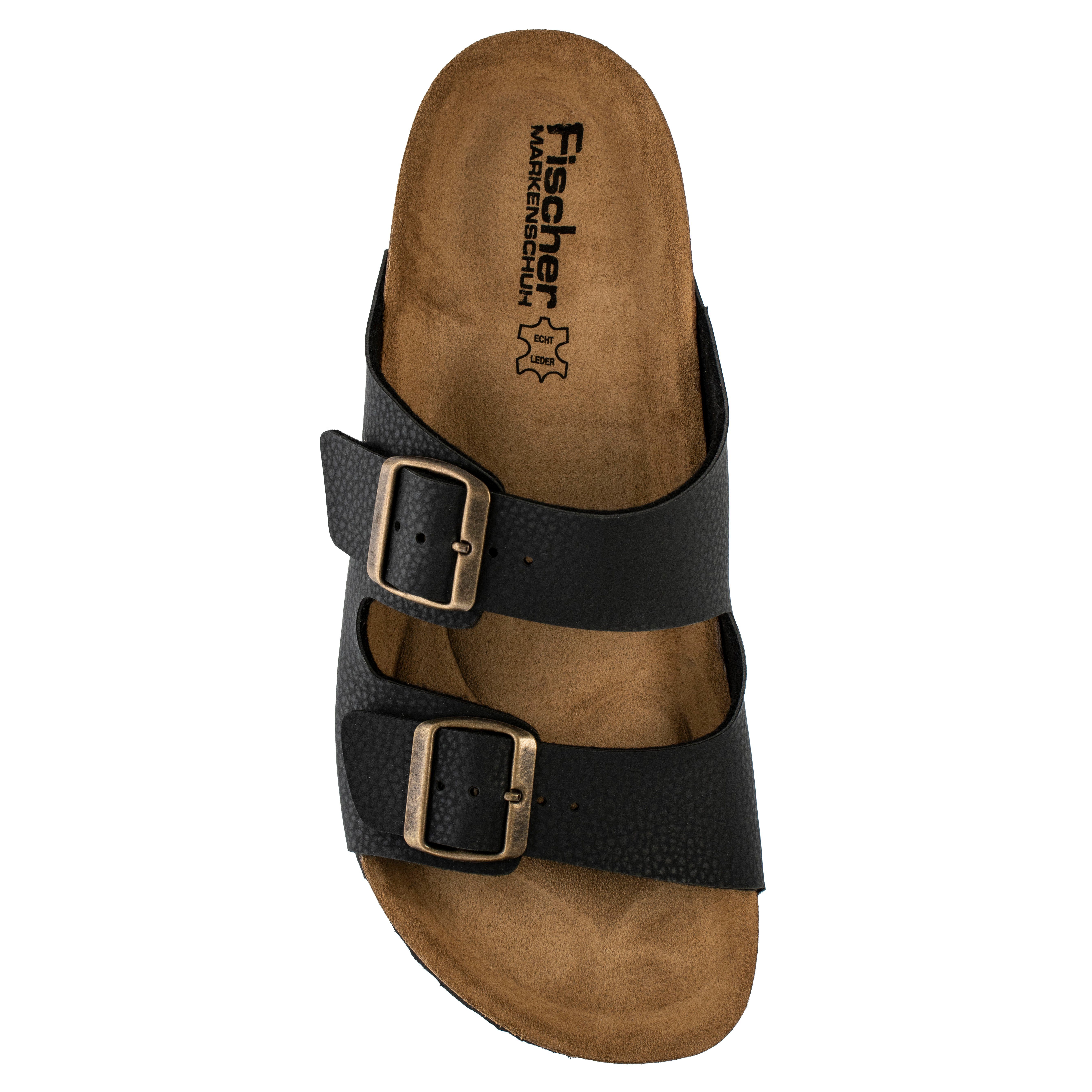 Fischer-Markenschuh Tobi Pantolette aus Vegano (Lederimitat), Lederfußbett, 2 Schnallen