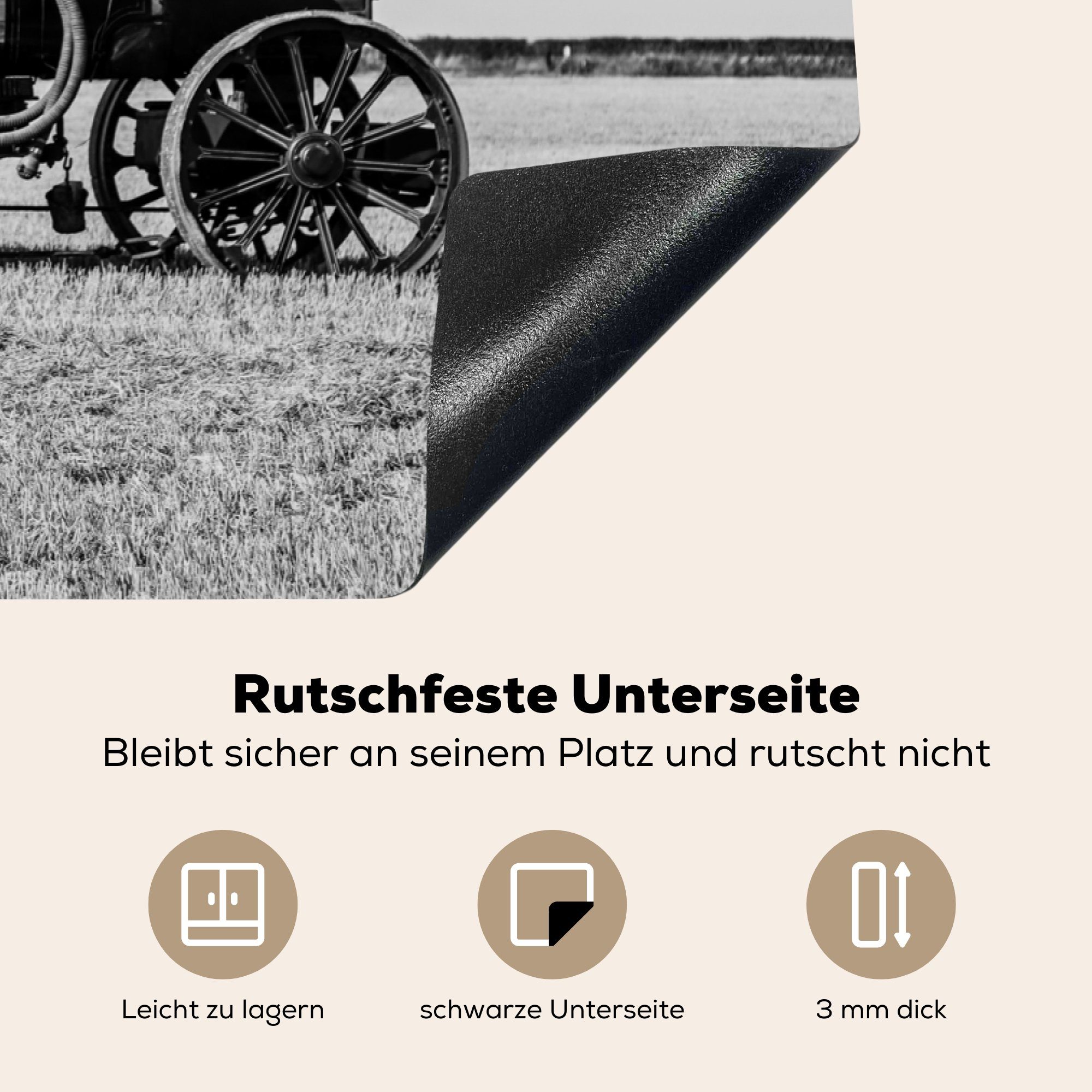 MuchoWow Herdblende-/Abdeckplatte Traktor die küche, (1 - Induktionskochfeld - Weiß Schwarz - Bauernhof Vinyl, tlg), Schutz Ceranfeldabdeckung für Vintage, cm, 81x52 