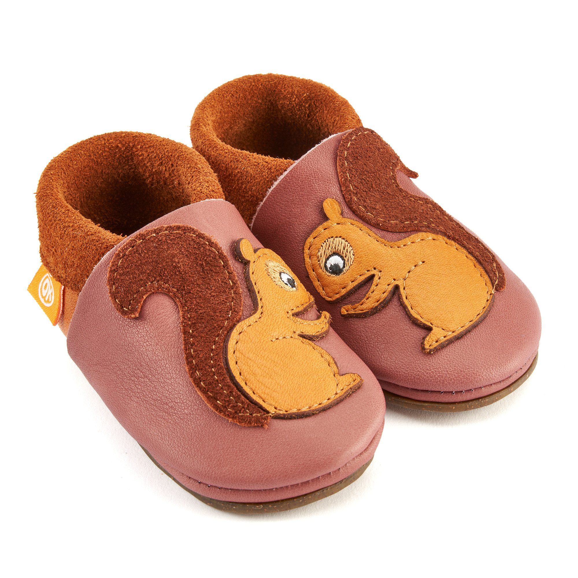 Orangenkinder® Eichhörnchen mit Sohle Kinder Hausschuh pflanzlich gegerbtes Leder, Made in Germany, Kindergartenschuh