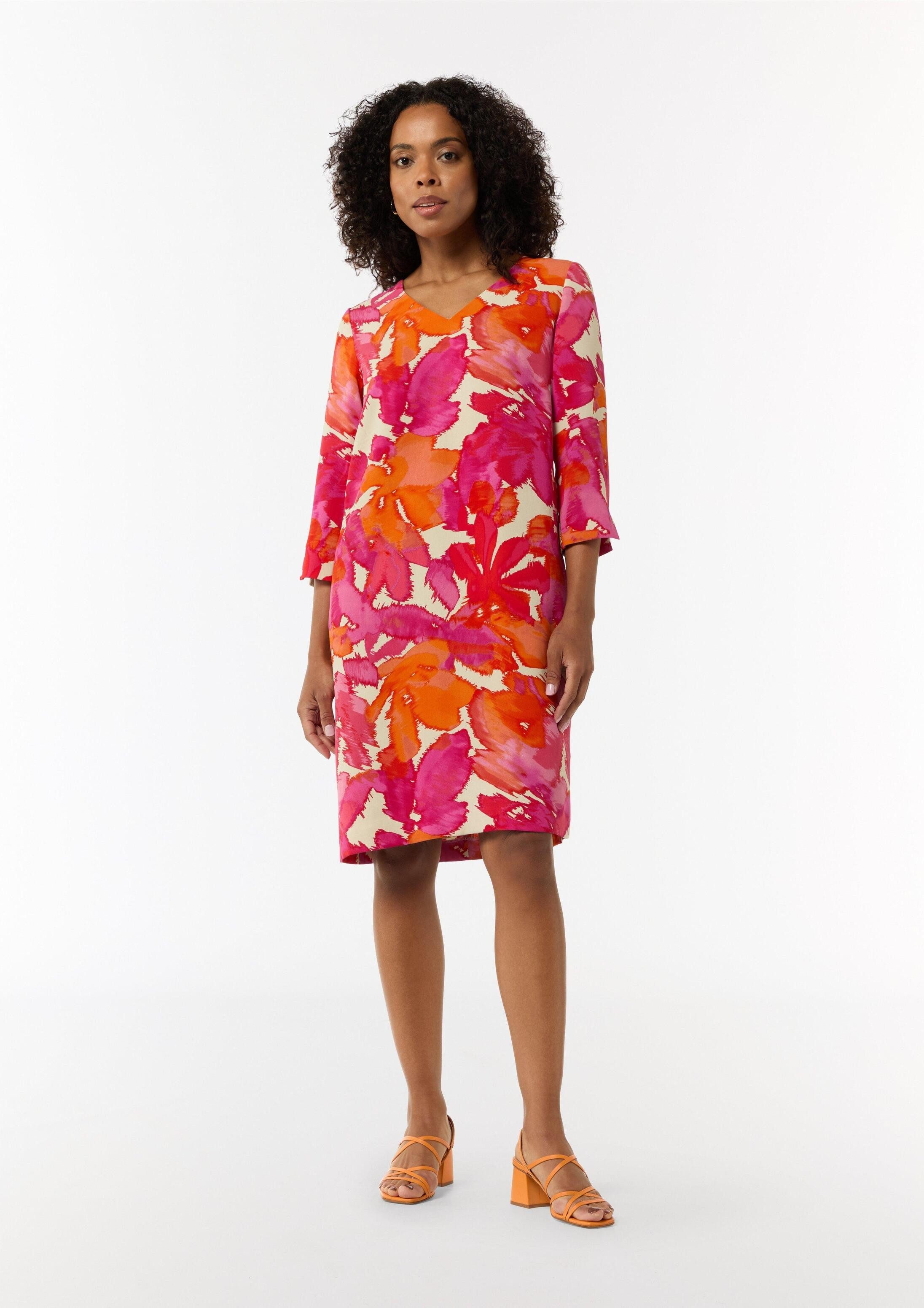 comma Minikleid Kleid Gemustertes Kleid aus Crêpe