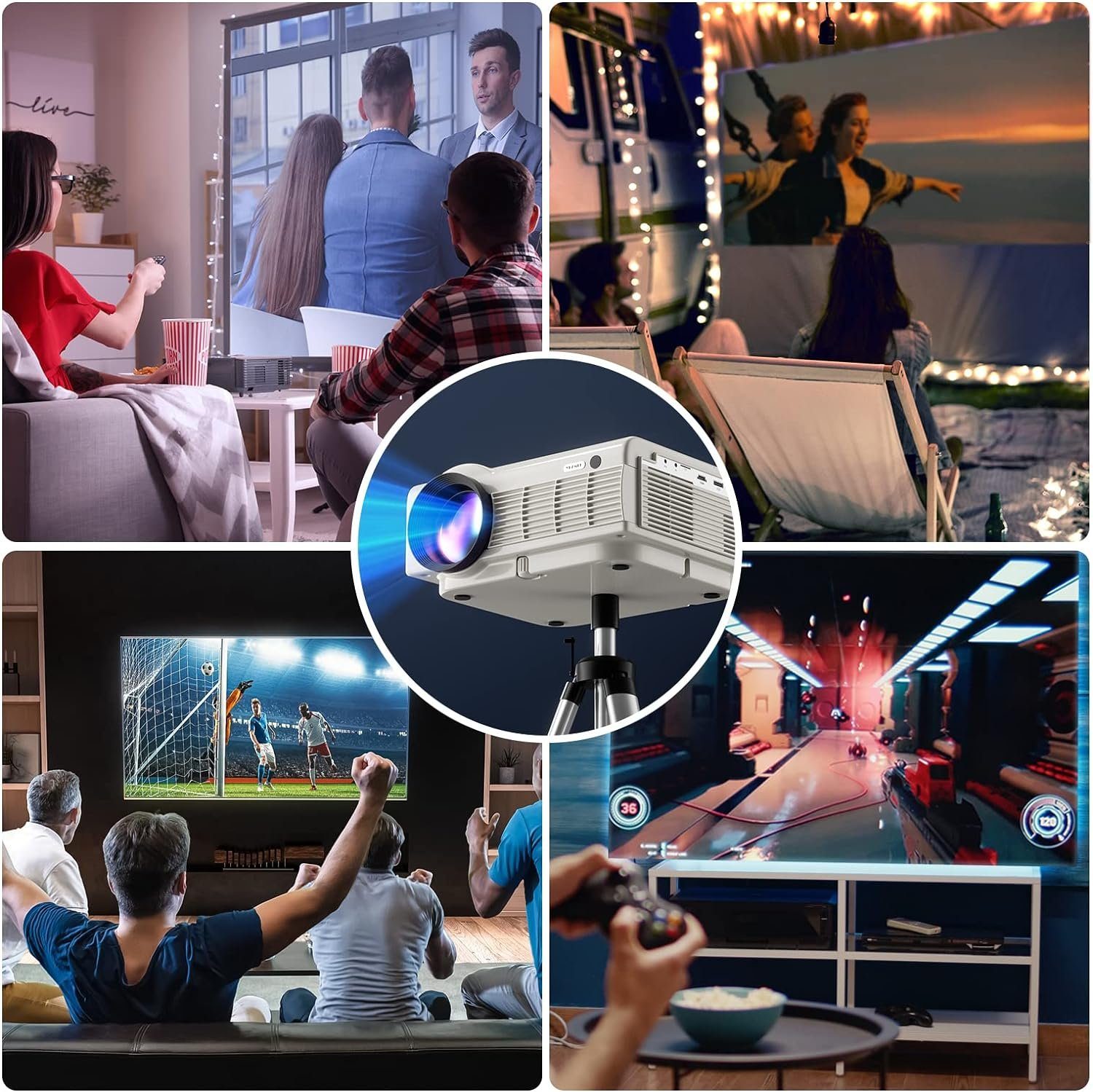 Mini lm, USB Unterstützt TV-Stick (300 Beamer Native Full LED HD mit x Beamer 10.000:1, TF) Heimkino Kompatibel 4K Bluetooth WiFi 5G px, YEZMEK 1080 1920