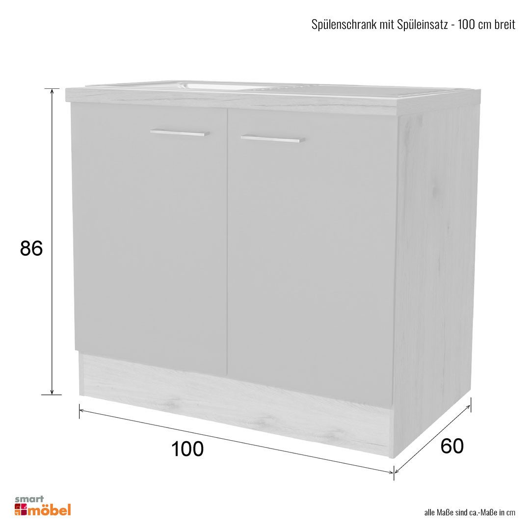Flex-Well Spülenunterschrank Spülenunterschrank mit Arbeitsplatte & Spüle - 100 cm breit - Anthrazi
