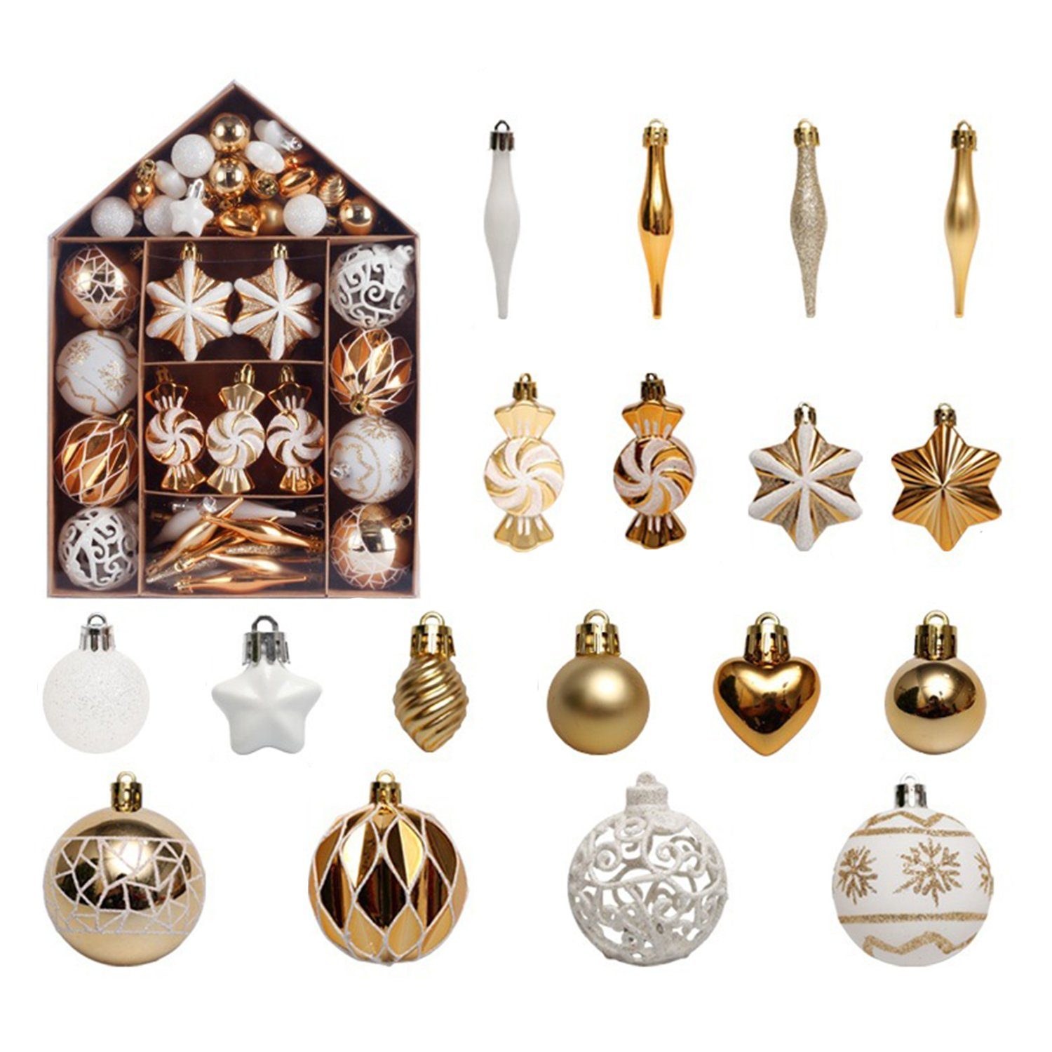MAGICSHE Weihnachtsdeko Weihnachtsbaumkugel Ornamente-Set Weiß/Gold 73tlg