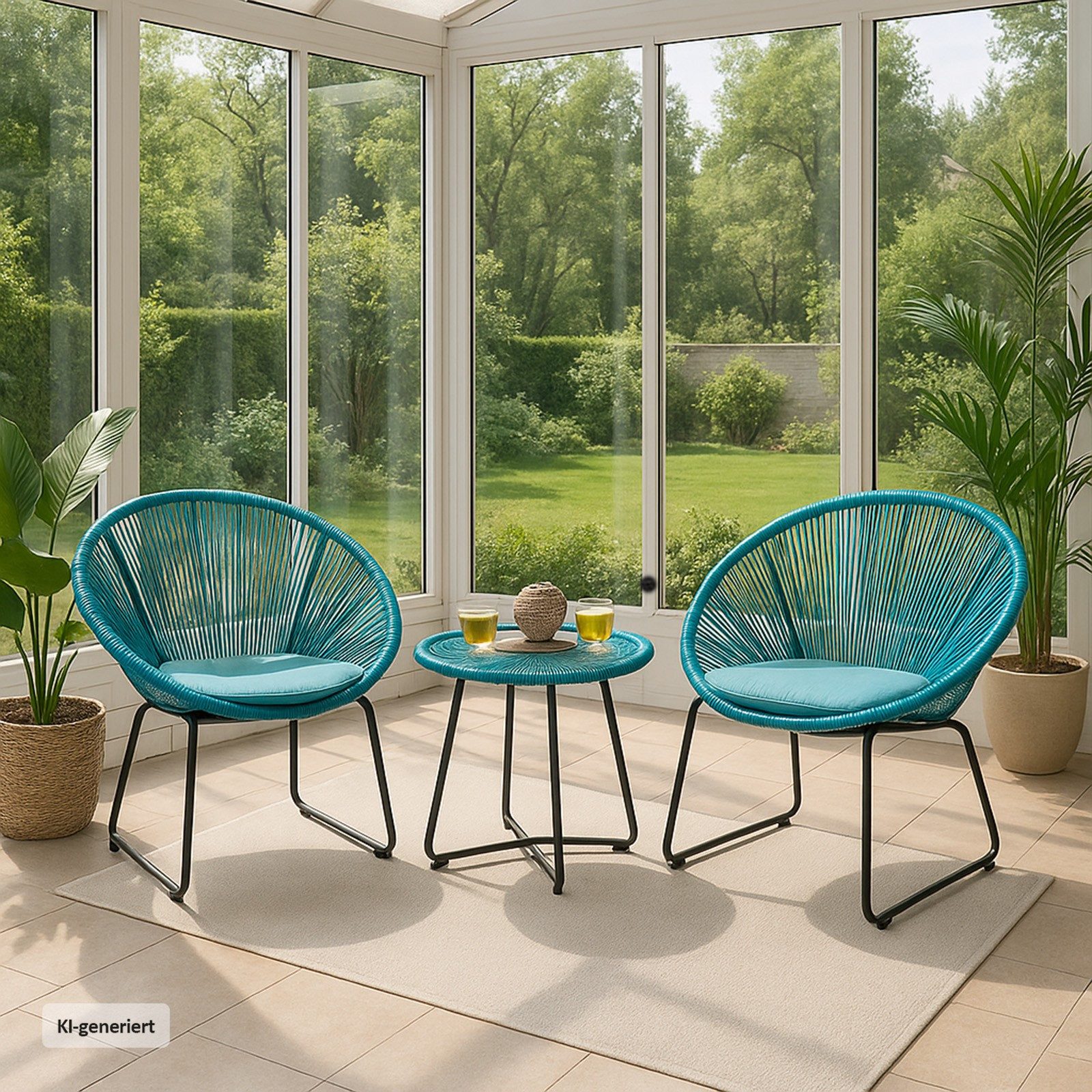 HTI-Living Garten-Essgruppe Modernes Terrassenmöbel, (Set, 3-tlg., 2x Sessel, 1x Tisch, inkl. Sitzkissen), Gartenmöbel Loungegarnitur