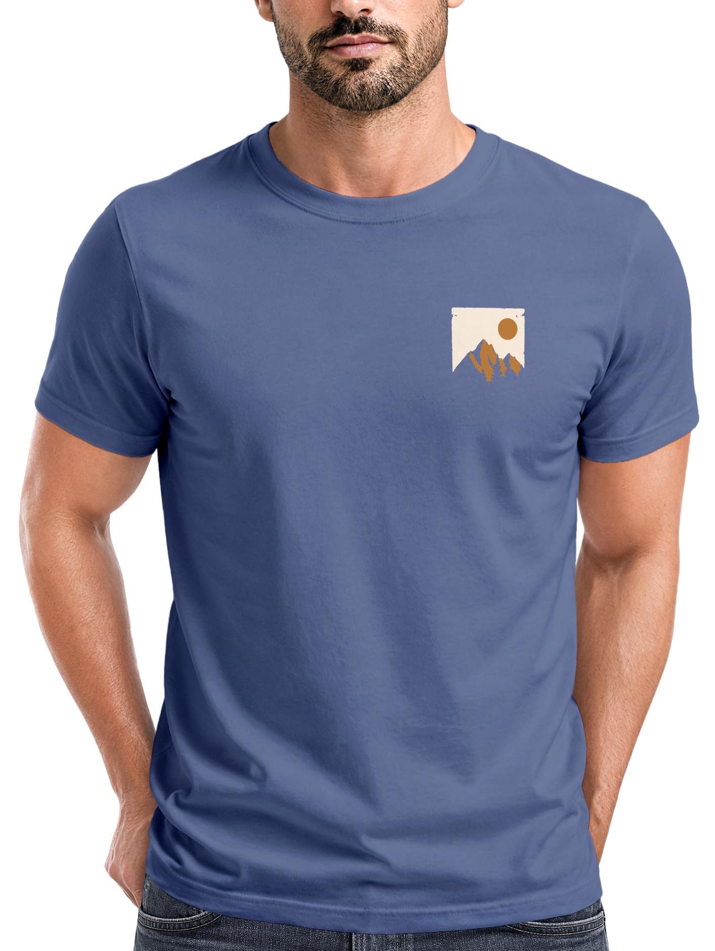 Print-Shirt Herren T-Shirt Outdoor Adventure Printshirt Brustlogo Natur Berge