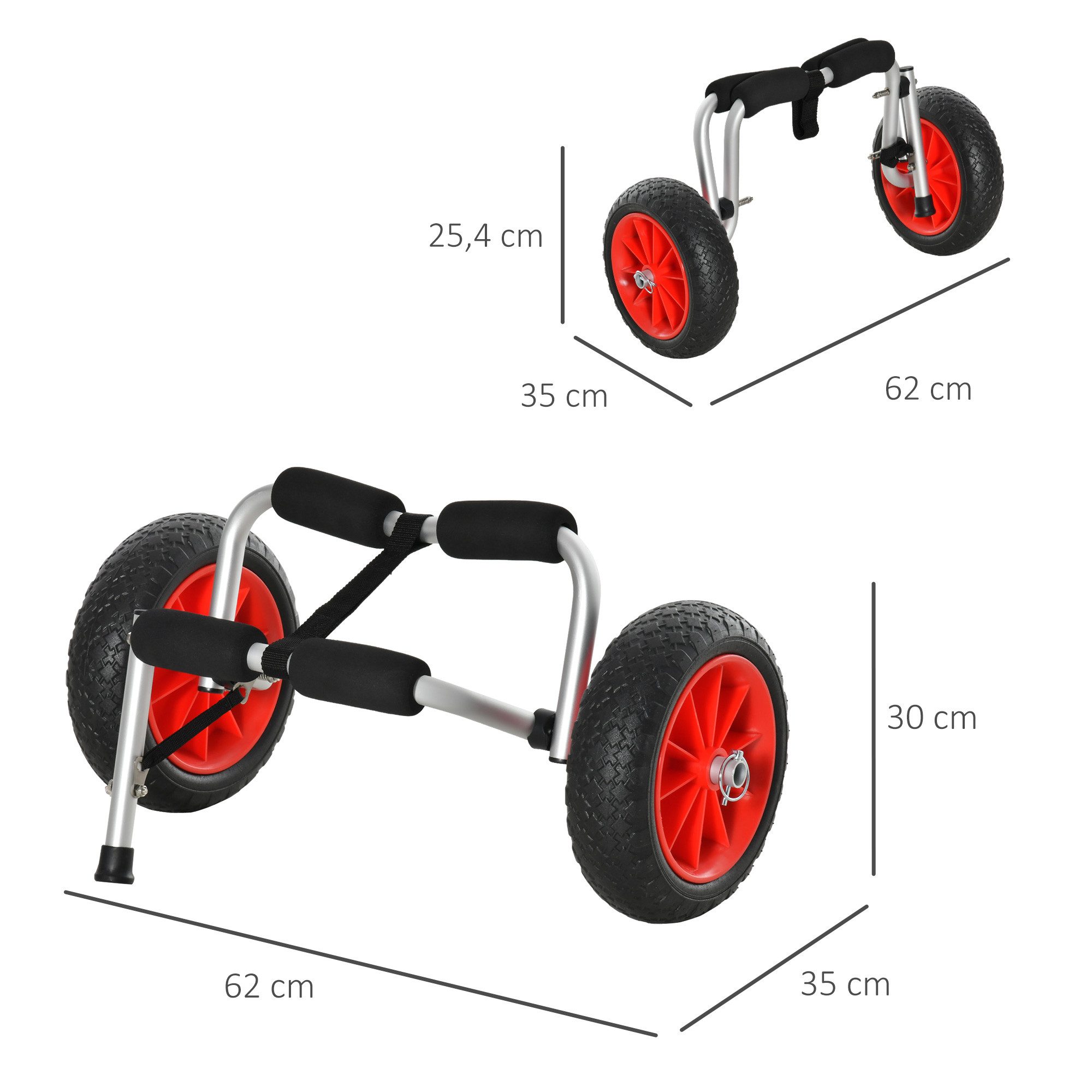 Outsunny Transportwagen bis 70 kg, mit Spanngurte, luftlose Stollenreifen, (Surfwagen, 2-St., Kajakwagen), für Schlauchboot