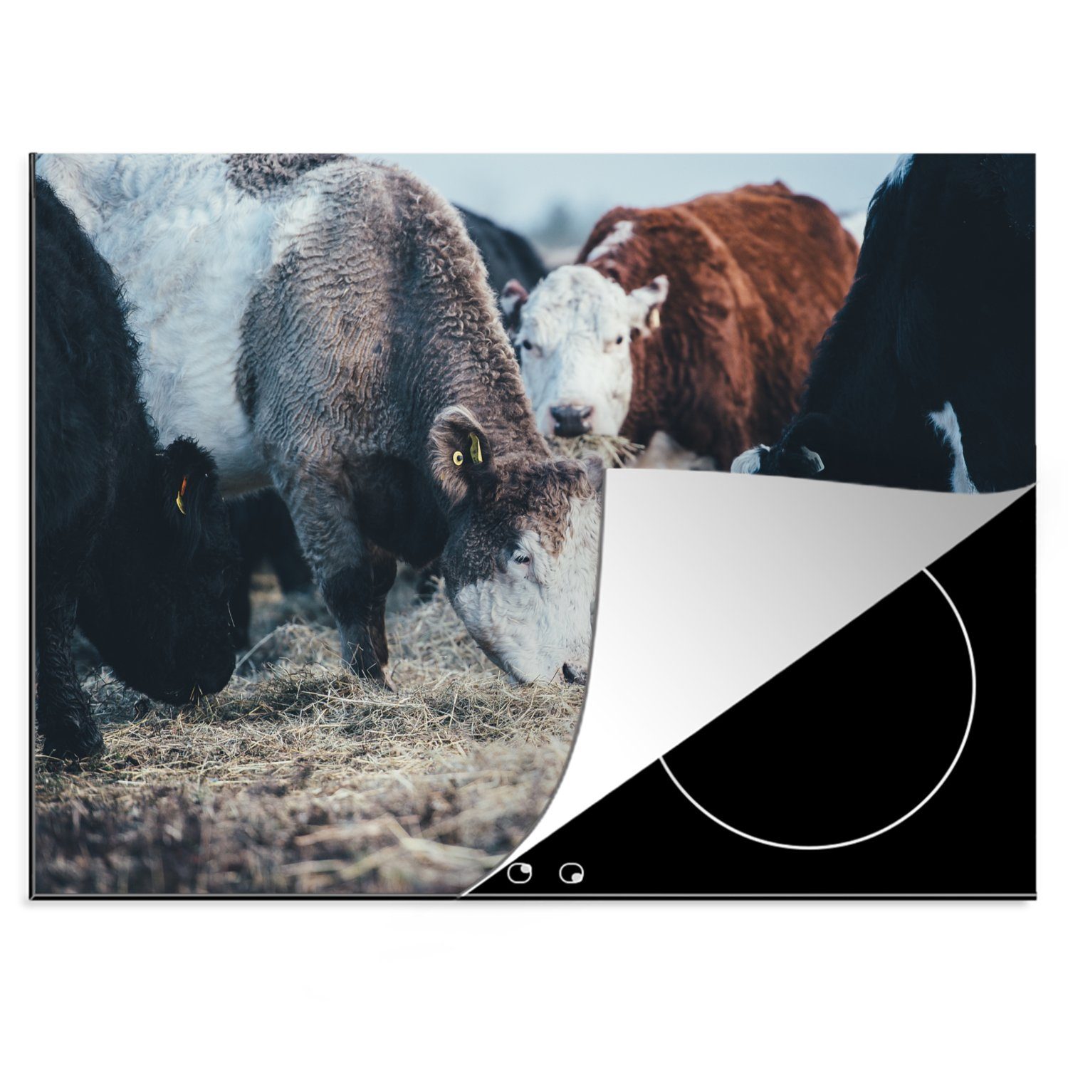 Mobile Tiere nutzbar, (1 cm, 70x52 MuchoWow Kuh Arbeitsfläche Bauernhof, - Vinyl, Ceranfeldabdeckung Herdblende-/Abdeckplatte tlg), -