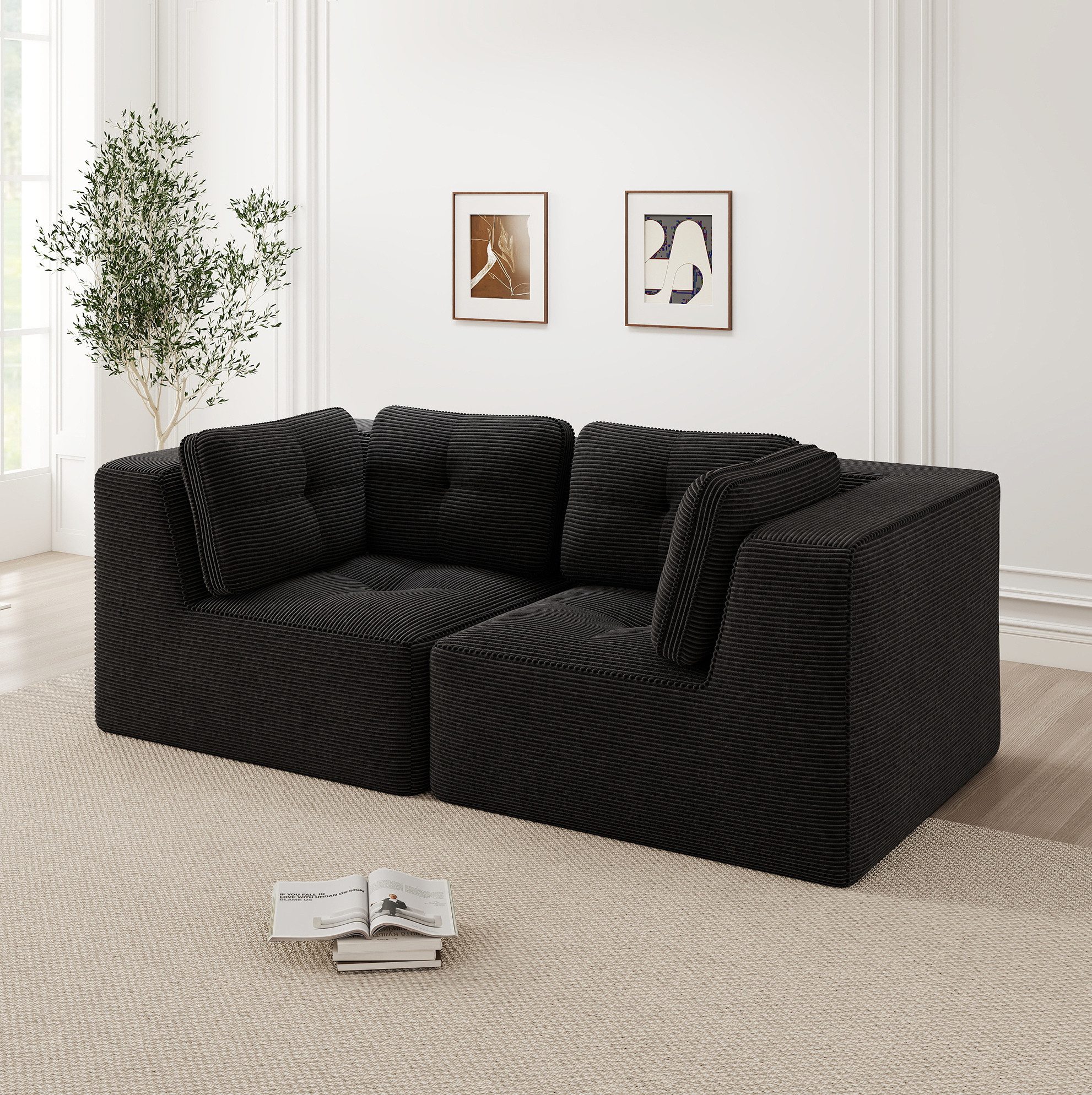 MODFU Loungesofa Rahmenloses Cord-Cloud-Sofa, mit 32D-Hochdichteschaum, tiefem Sitzkomfort und rutschfester Basis für modernen Wohnkomfort 1 Teile