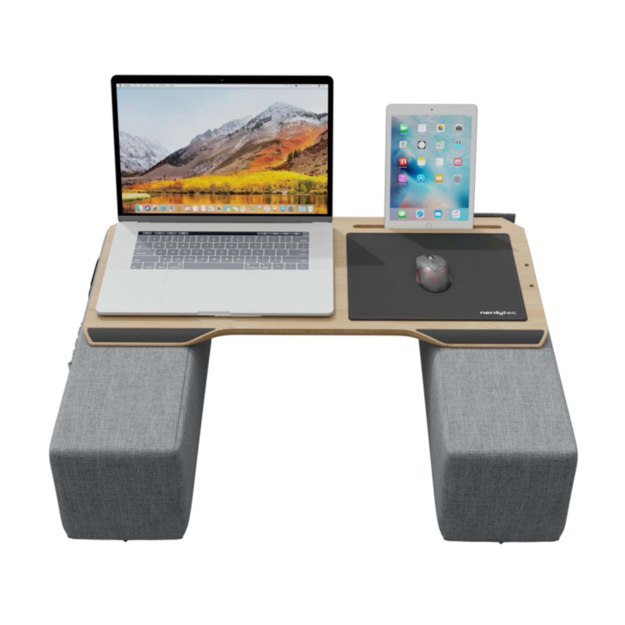 COUCHMASTER Computertisch CYWORX, ergonomischer Laptoptisch für Couch, Sofa, Bett und Homeoffice (2 Kissen, 1 Laptopauflage), Große Notebook Auflage 75 cm x 33 cm, Kissen mit Taschen 60 cm x 19 cm