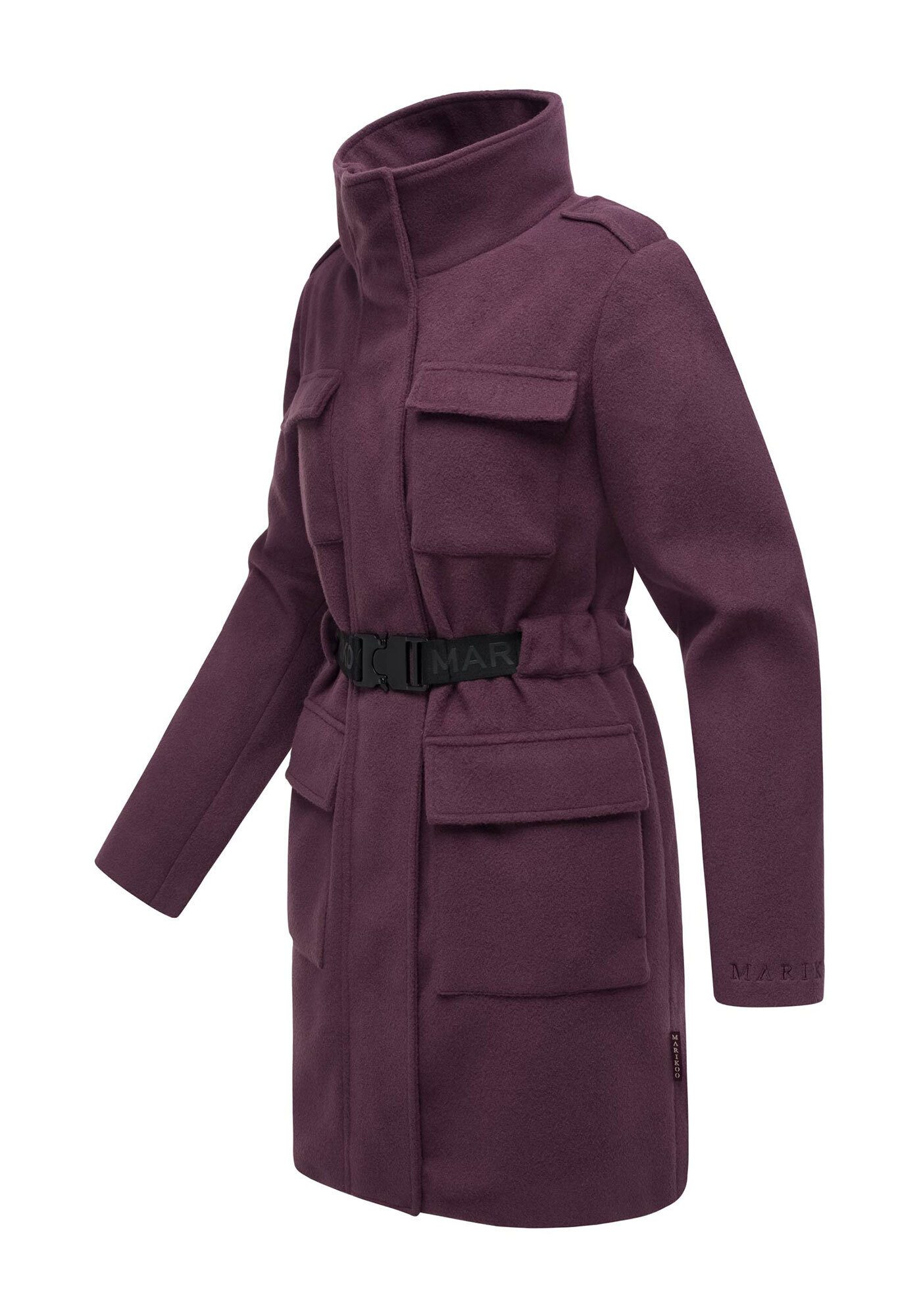 Marikoo Kurzmantel Tanokoo Eleganter Übergangsmantel mit großen Taschen und Stretch-Gürtel