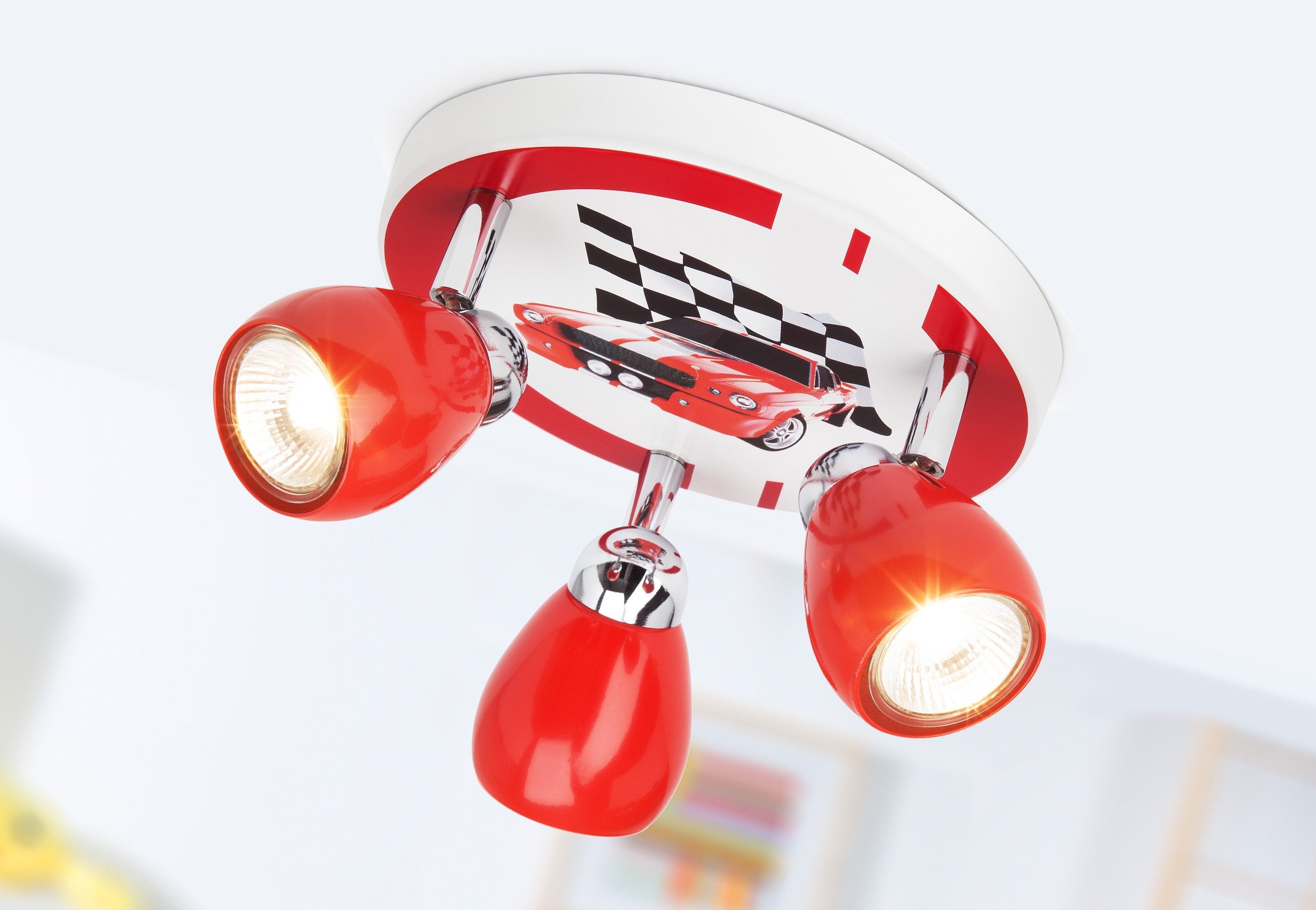 3000K, Spotrondell Racing, 3x Brilliant LED Lampe Racing 3flg GU1 rot/weiß-schwarz Deckenleuchte LED-PAR51,