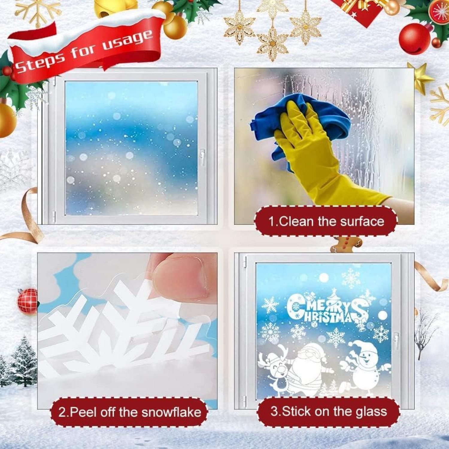 LuxusKollektion Fensterbild Fensterbilder Weihnachten Rentier Schneeflocken PVC 8Blatt 30x20cm