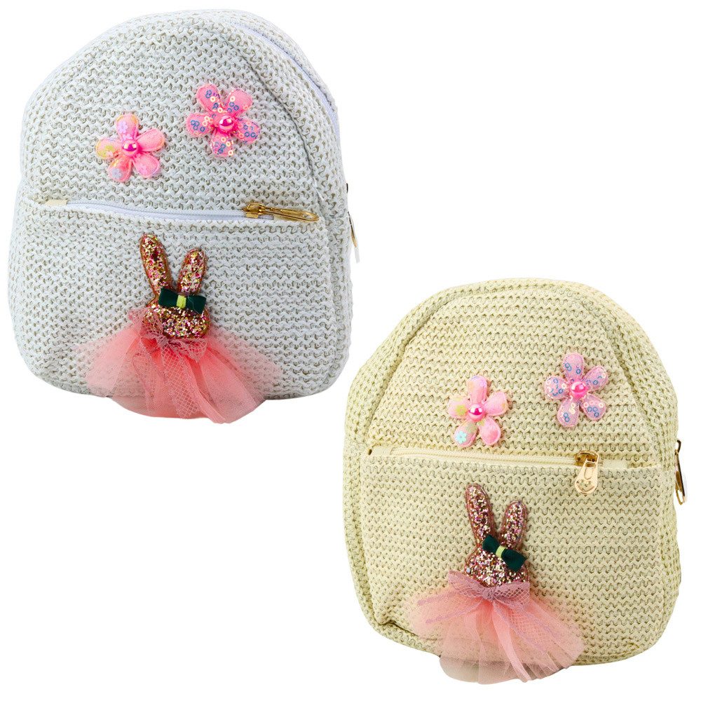 LEAN TOYS Kinderrucksack Kindergartenrucksack Freizeitrucksack Minirucksack (Spar-Set, 1-tlg., 18 x 20 x 7 cm leicht), Hasen- & Blumenstickerei, 2,5 l, nur 200 g