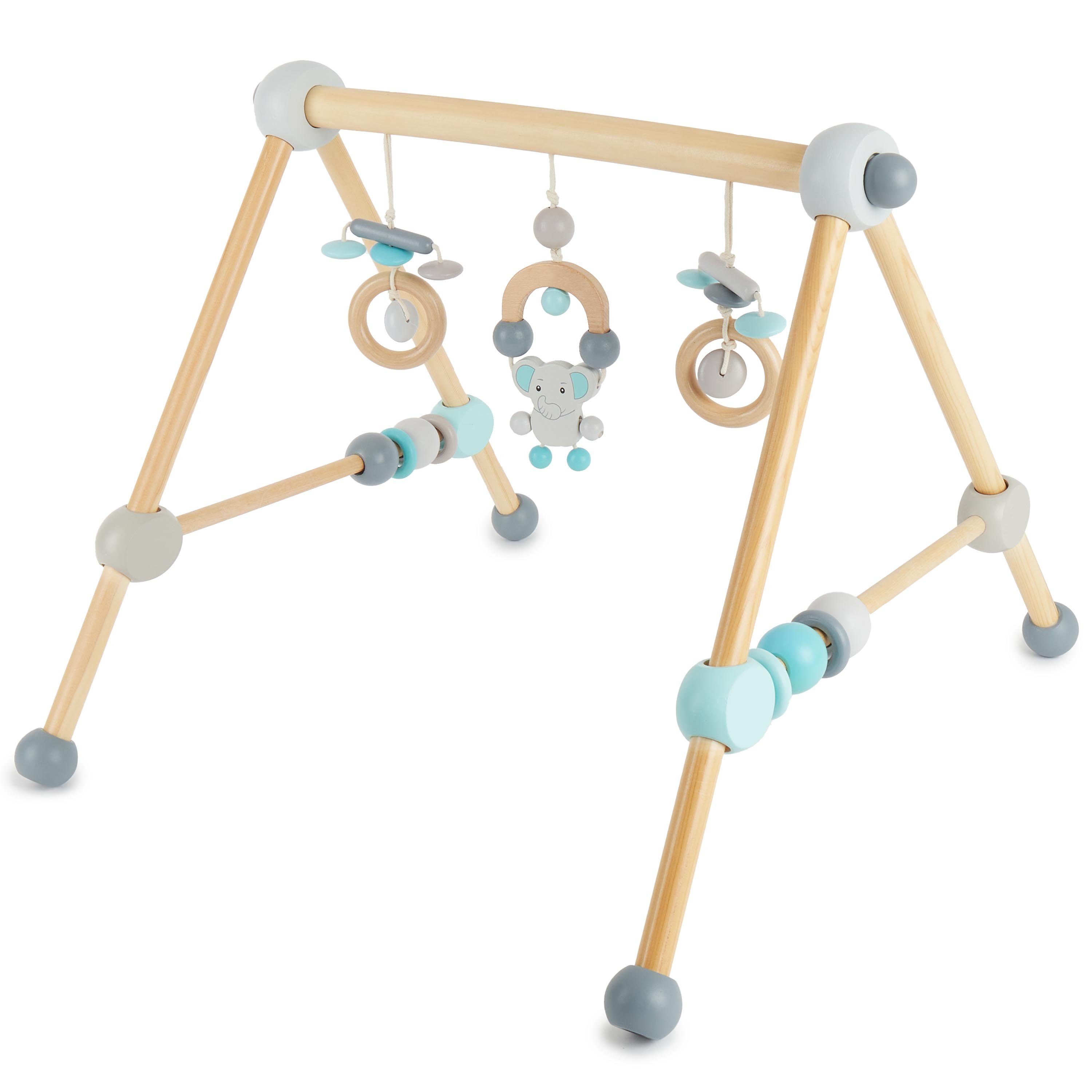 BIECO Baby Gym Bieco Spieltrapez Spielbogen Baby Holz mit Figuren & Kugeln blau