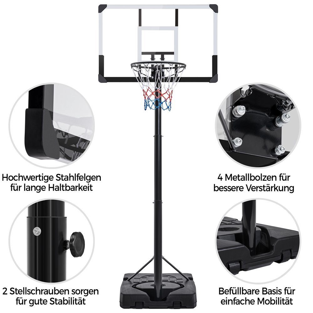 Basketballständer, Höhenverstellbarer Basketballkorb cm Yaheetech 228–303