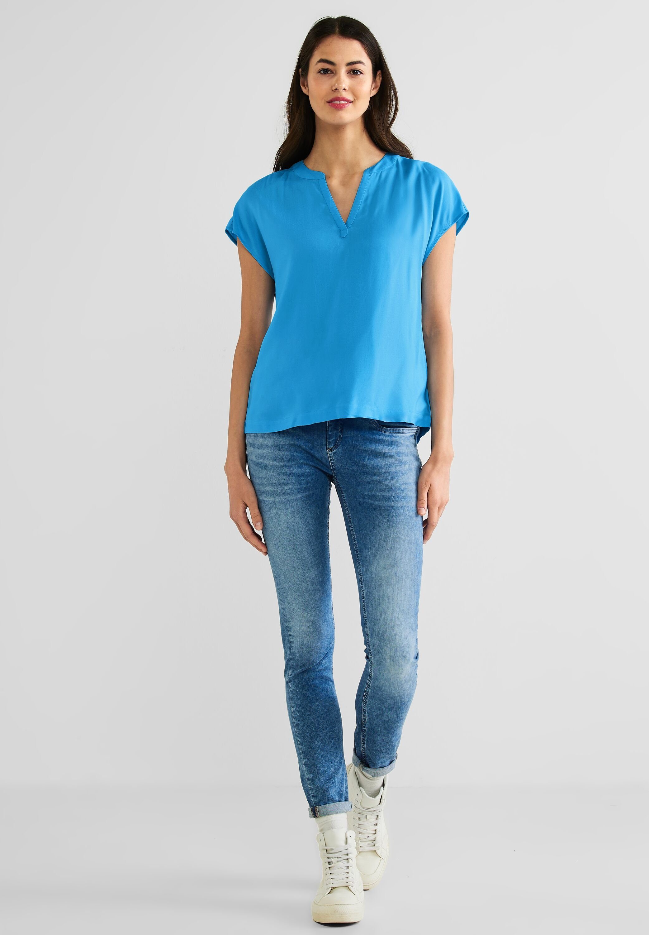 STREET ONE Shirtbluse mit geschlitztem Rundhalsausschnitt