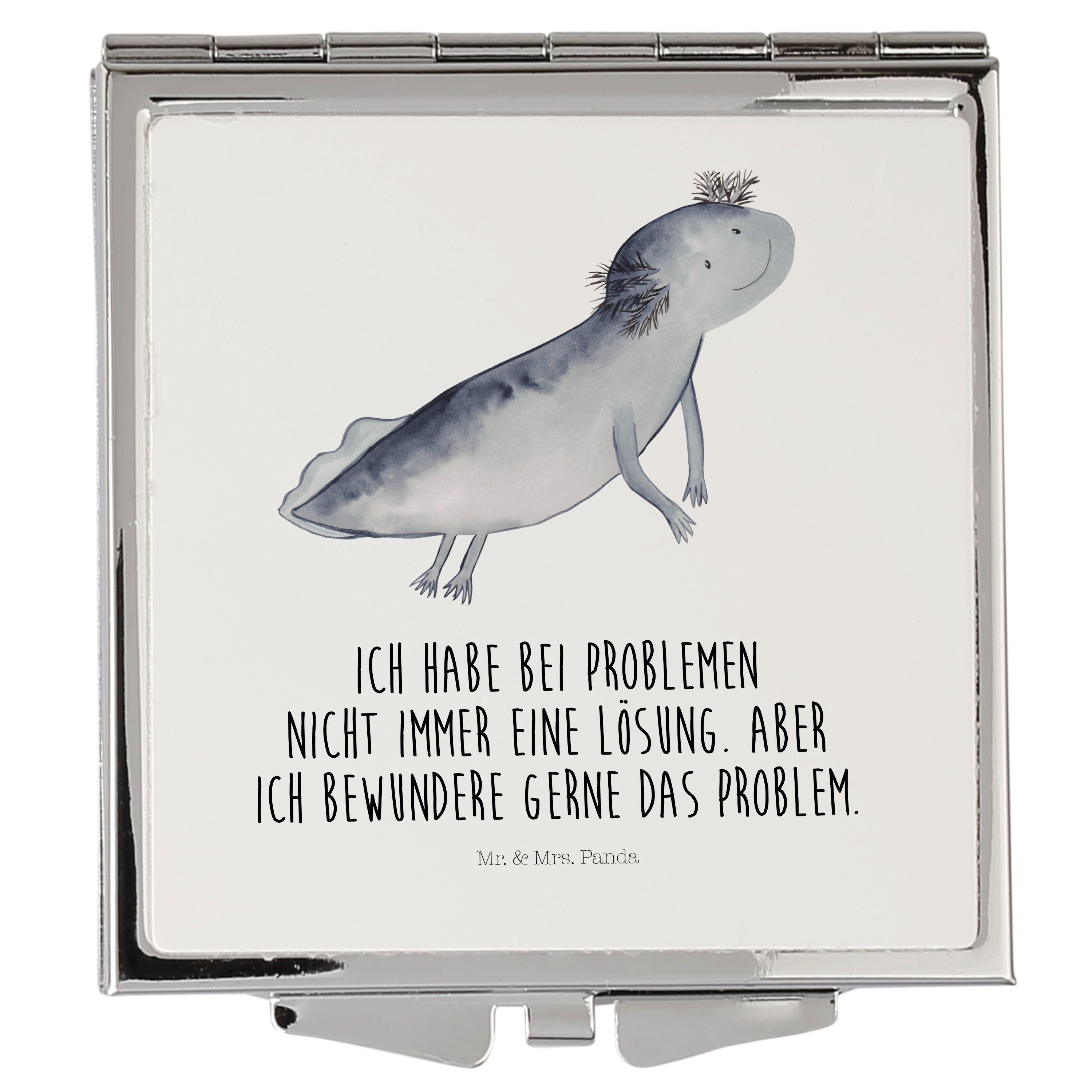 Mr. & Mrs. glüc Kosmetikspiegel Lurche, - Panda Handtasche, schwimmt Axolotl - Weiß (1-St) Spiegel, Geschenk