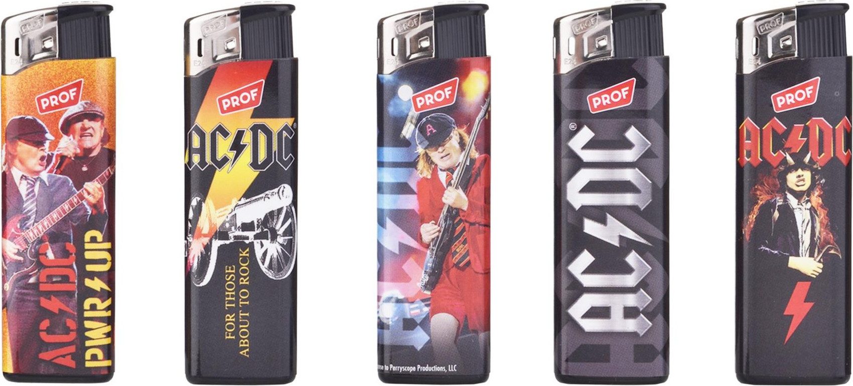 AC/DC Feuerzeug 5x Mehrwegfeuerzeug AC/DC Fanartikel Geschenkidee im Set (5-St., 5 Stück), AC/DC Fanartikel Rock and Roll