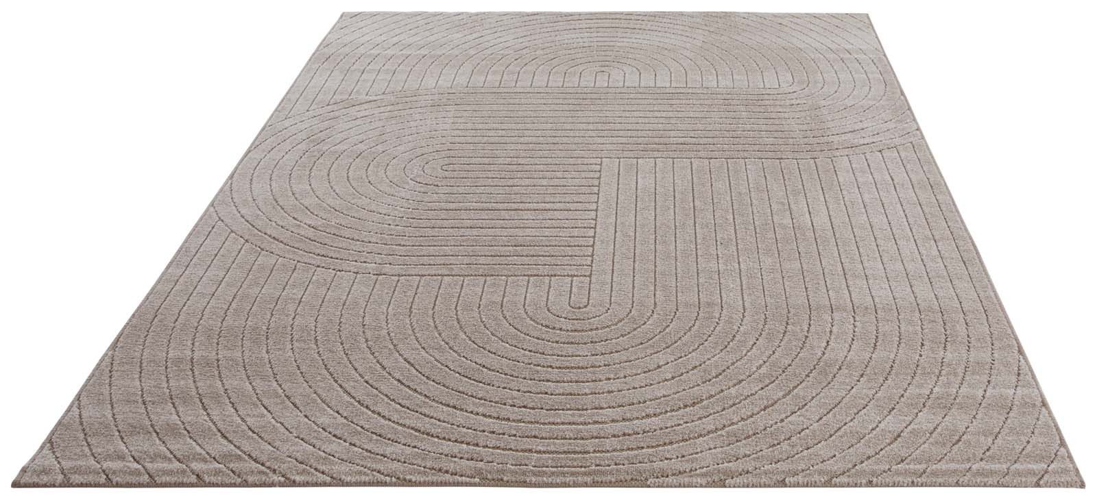 TaraCarpet Teppich TaraCarpet Zen Modern fürs Wohnzimmer Schlafzimmer und Outdoorteppich, rechteckig, Höhe: 5 mm, In&Outdoor Teppich hoch-tief 3D beige Wohnzimmer Schlafzimmer 80x150