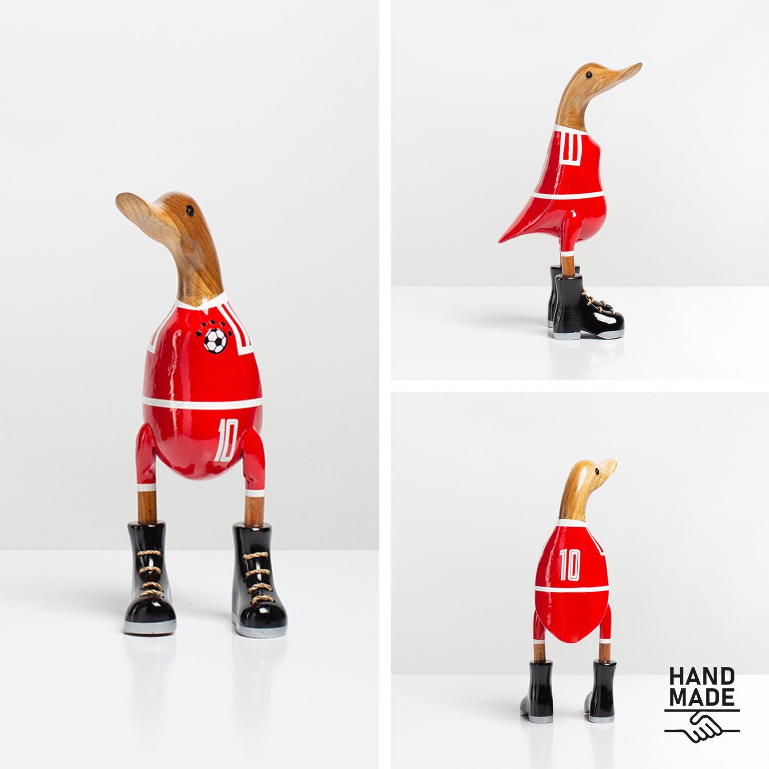DomDeco Dekofigur Holz Deko-Figur Rot aus Fußballer "Ente-Sportler" Handgefertigte