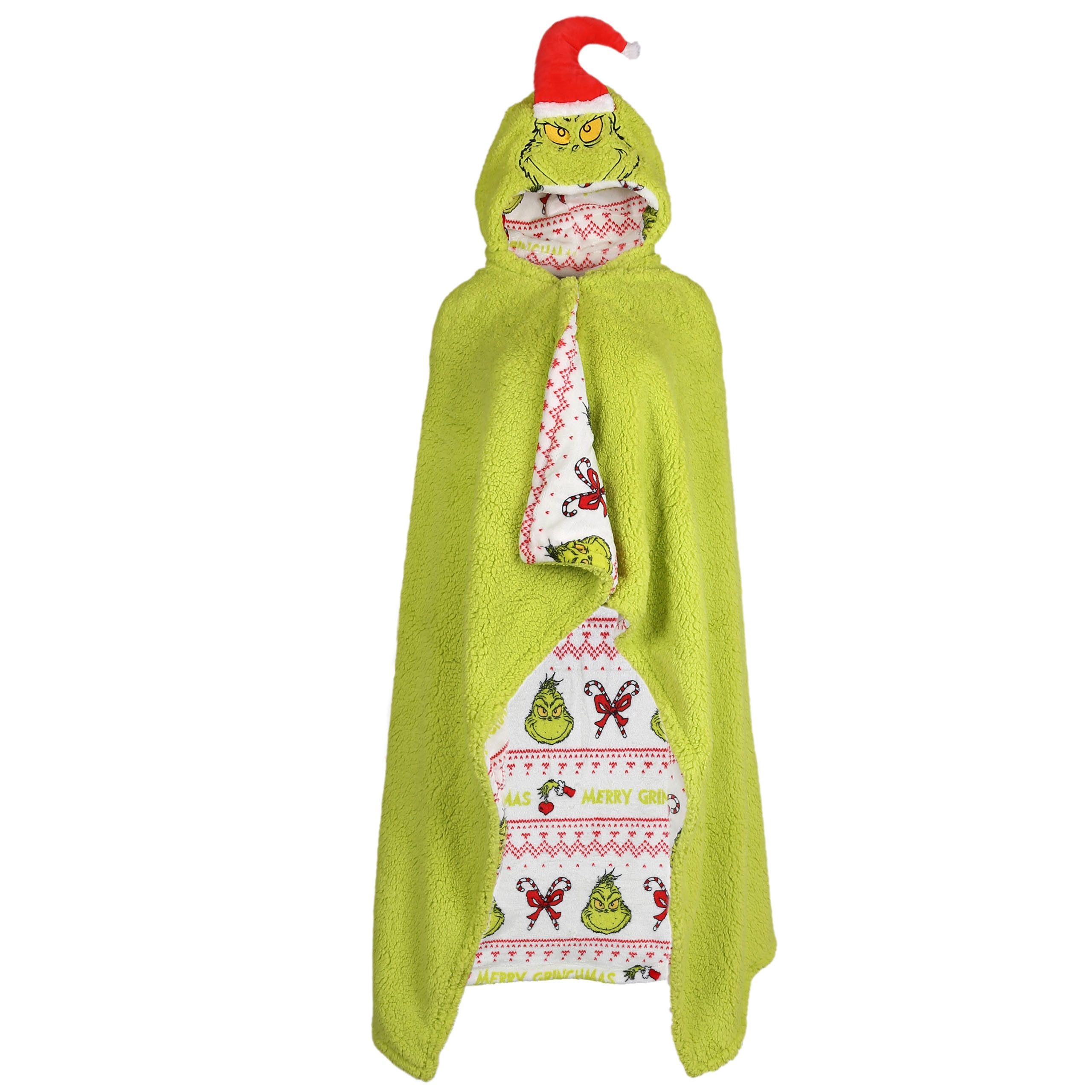 Sarcia.eu Weihnachtspullover Grinch warme Kapuzendecke, Sherpa Sweatshirt-Decke 120x150 cm