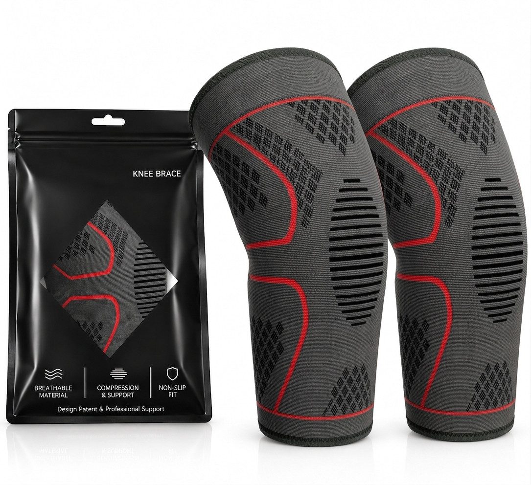 NEENCA Kniebandage Kniebandage 2er Set Kompression & Stabilisierung Damen & Herren (Kniebandage Set für Sport, Fitness & Alltag, Kniebandage für Sport, Fitness & Alltag mit Kompression), Kompression, stabilisierend, rutschfest, atmungsaktiv