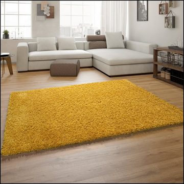Hochflor-Teppich Hochflor Langflor Shaggy Teppich Preishammer Uni Einfarbig Gelb Modern, TT Home, Läufer, Höhe: 34 mm