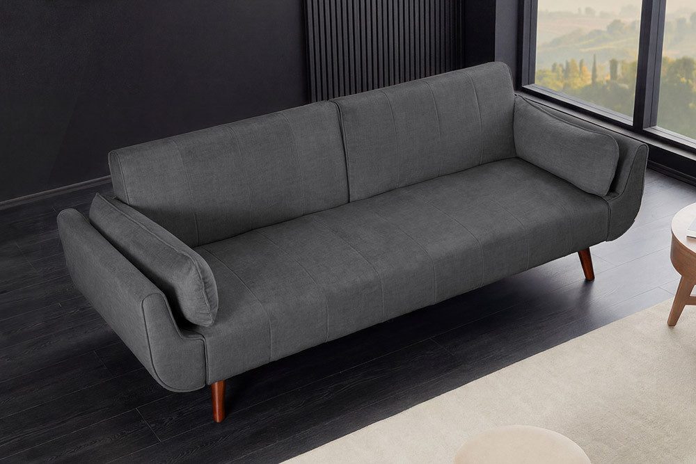 riess-ambiente Schlafsofa DIVANI 220cm grau/braun - Samt, Walnussholz, inkl. Kissen, Retrodesign, Einzelartikel 1 Teile, 3-Sitzer mit Bettfunktion - ideal für W – Bild 4 von 5