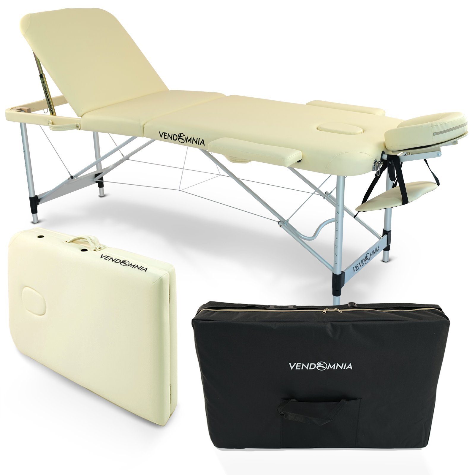 VENDOMNIA Massageliege Mobile Massageliege - Aluminium mit 3 Zonen (Klappbar Massagetisch Massagebett Massagebank Behandlungsliege, Farbwahl), inkl. hochwertiger Kopfstütze Tasche Armlehnen