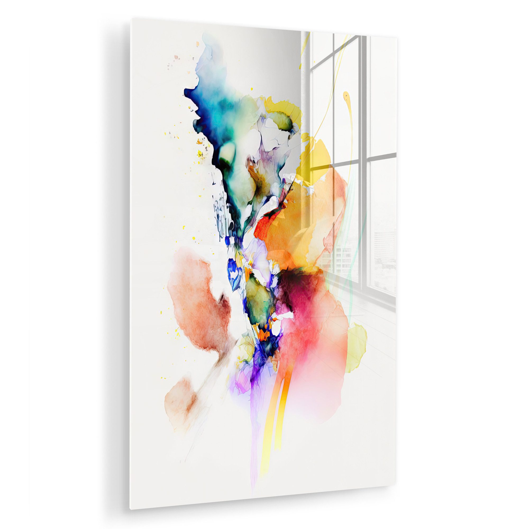 MuchoWow Acrylglasbild Aquarell - Regenbogen - Abstrakt - Kunst, Inkl. Aufhängung, Modern Bild auf glas Wohnzimmer Schlafzimmer, 60x90 cm