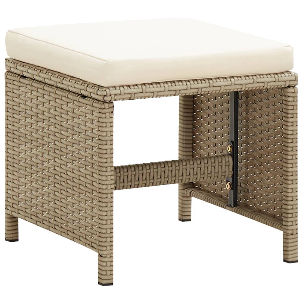 vidaXL Gartenstuhl Gartenhocker 4 Stk. mit Sitzkissen Poly Rattan Beige (4 St)