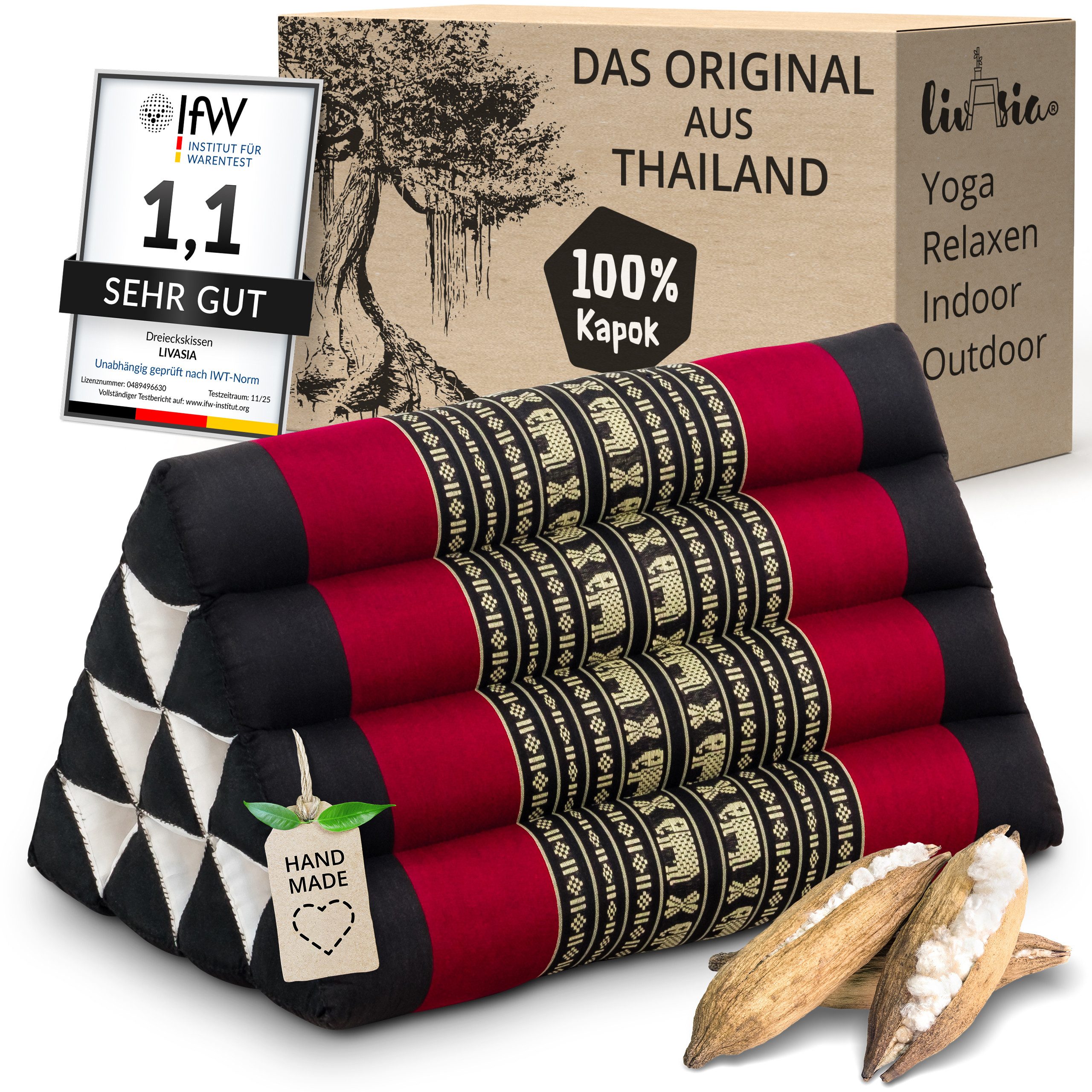livasia Keilkissen Dreieckskissen (Classic) - 30x50x30cm, Kapok, vegan, handgefertigt