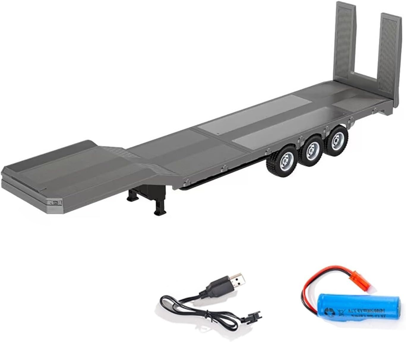 Esun RC-LKW Kunststoff-Sattel anhänger Flach Bett, für 1:18 RC Traktor LKW 770S (SET, Komplettset), Inklusive wiederaufladbarem Akku und USB-Ladekabel