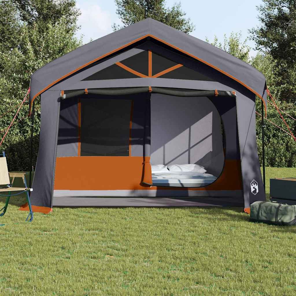 furnicato Faltzelt Familienzelt 620x322x240 cm Grau und Orange Polyester Outdoor, (1 tlg)
