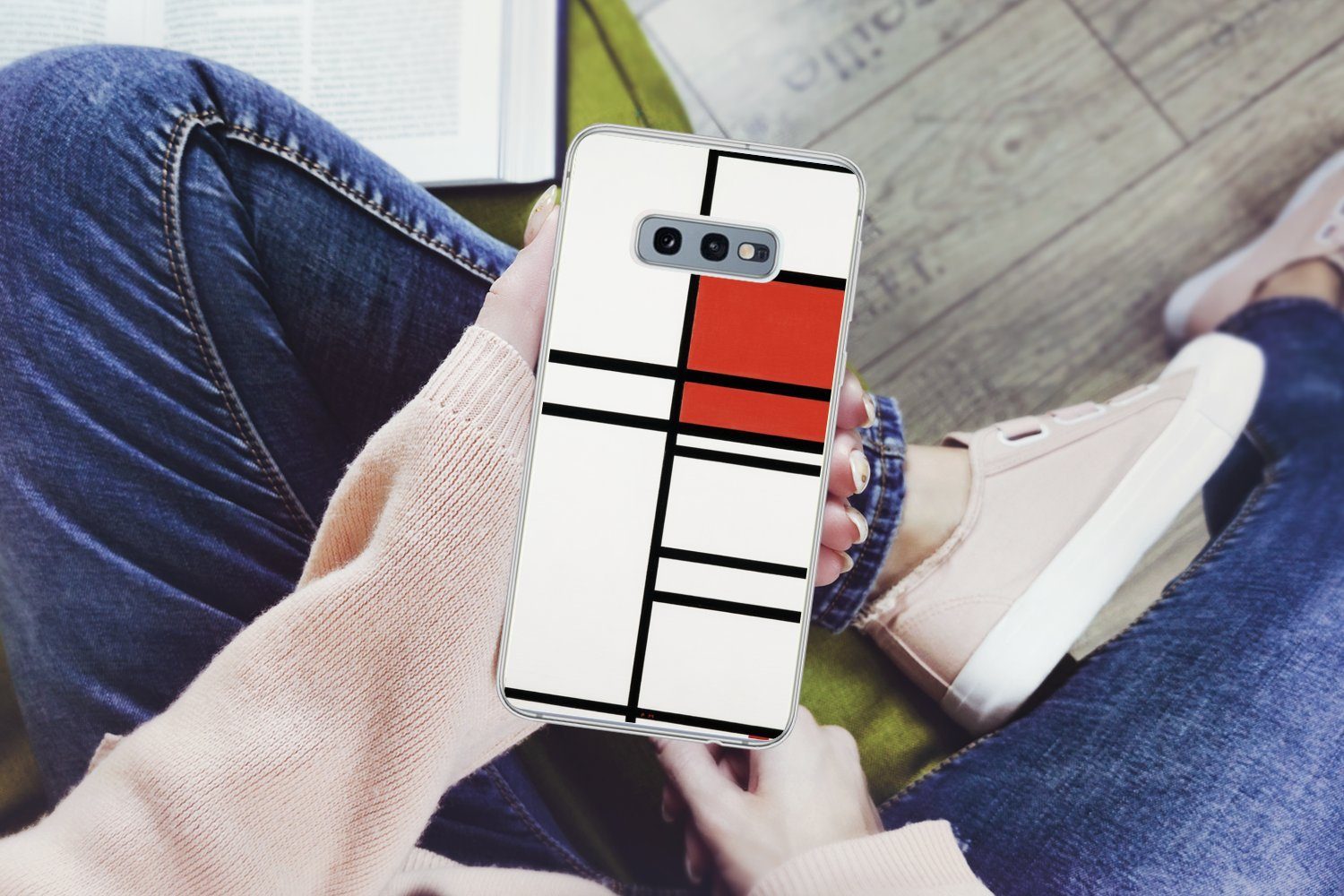 MuchoWow Handyhülle für Samsung Galaxy S10e Komposition mit Rot und Weiß - Piet Mondrian, Phone Case, Silikon, Schutzhülle Dünn