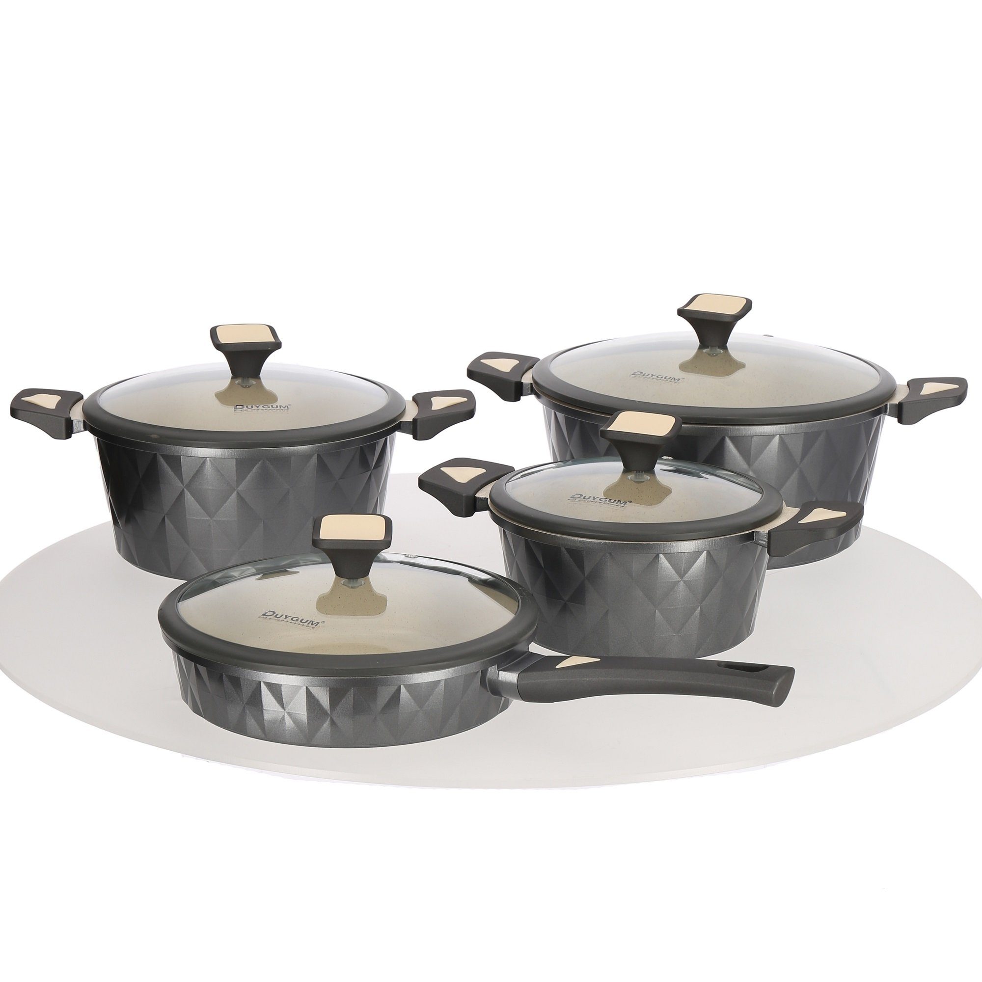 cofi1453 Topf-Set Granit 8 Teilig Kopftopf Set Granit-Kochgeschirr-Set Induktion Grau