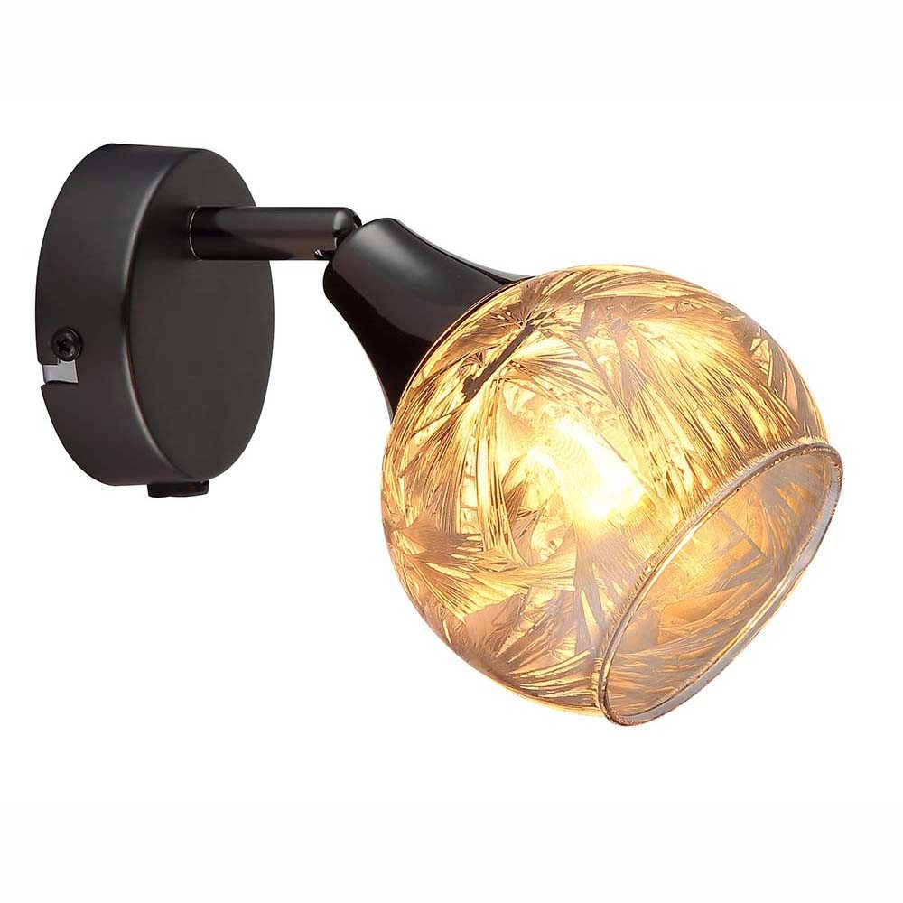 GLOBO LIGHTING Wandleuchte, Leuchtmittel nicht inklusive, Strahler Wandlampe Spot Metall Glas rauch geeist Schwenkbar Schalter